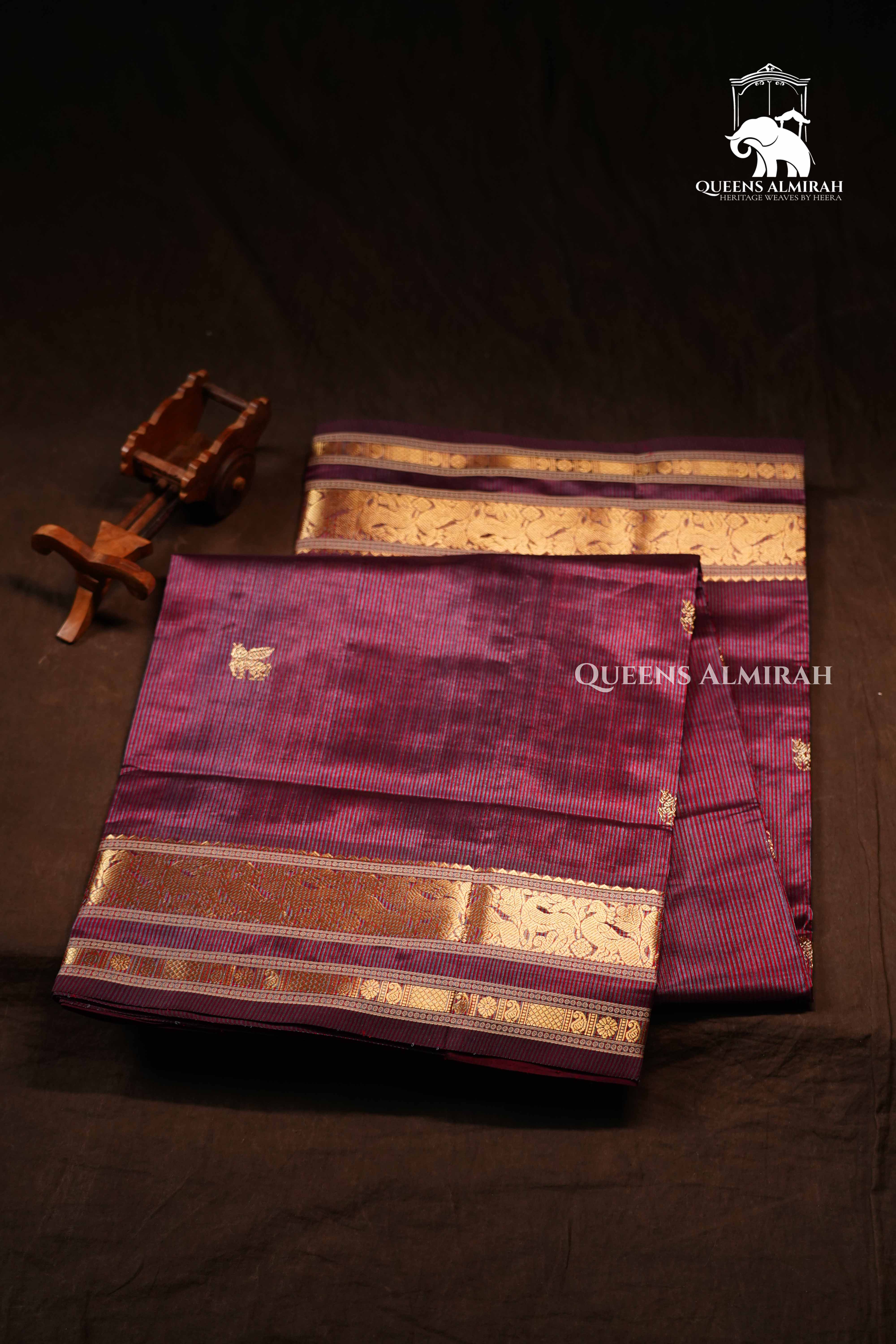 Wine Berry Karaikudi Chettinad Silk Cotton Saree