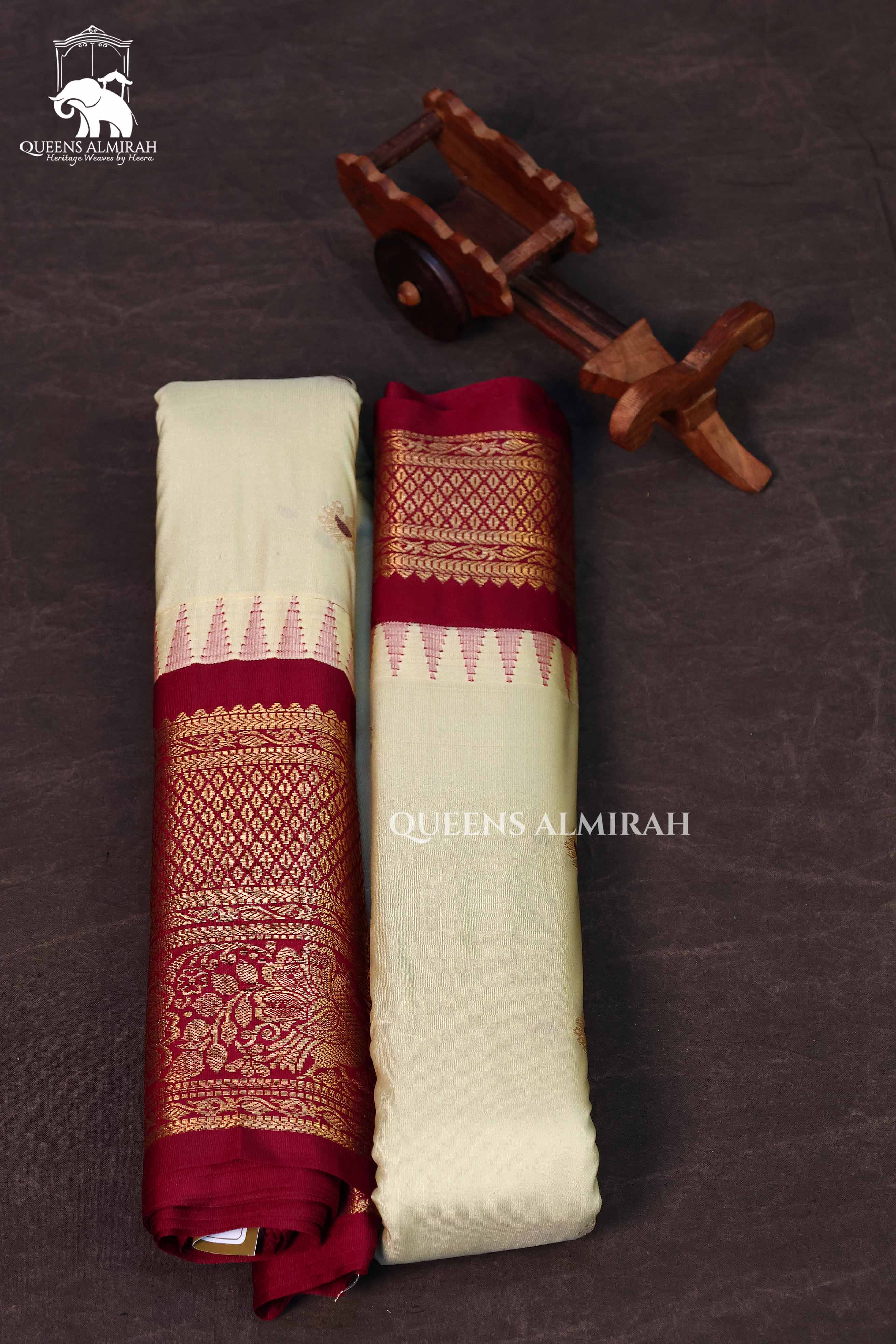 Pale With Brown Border Semi Gadwal Silk Saree