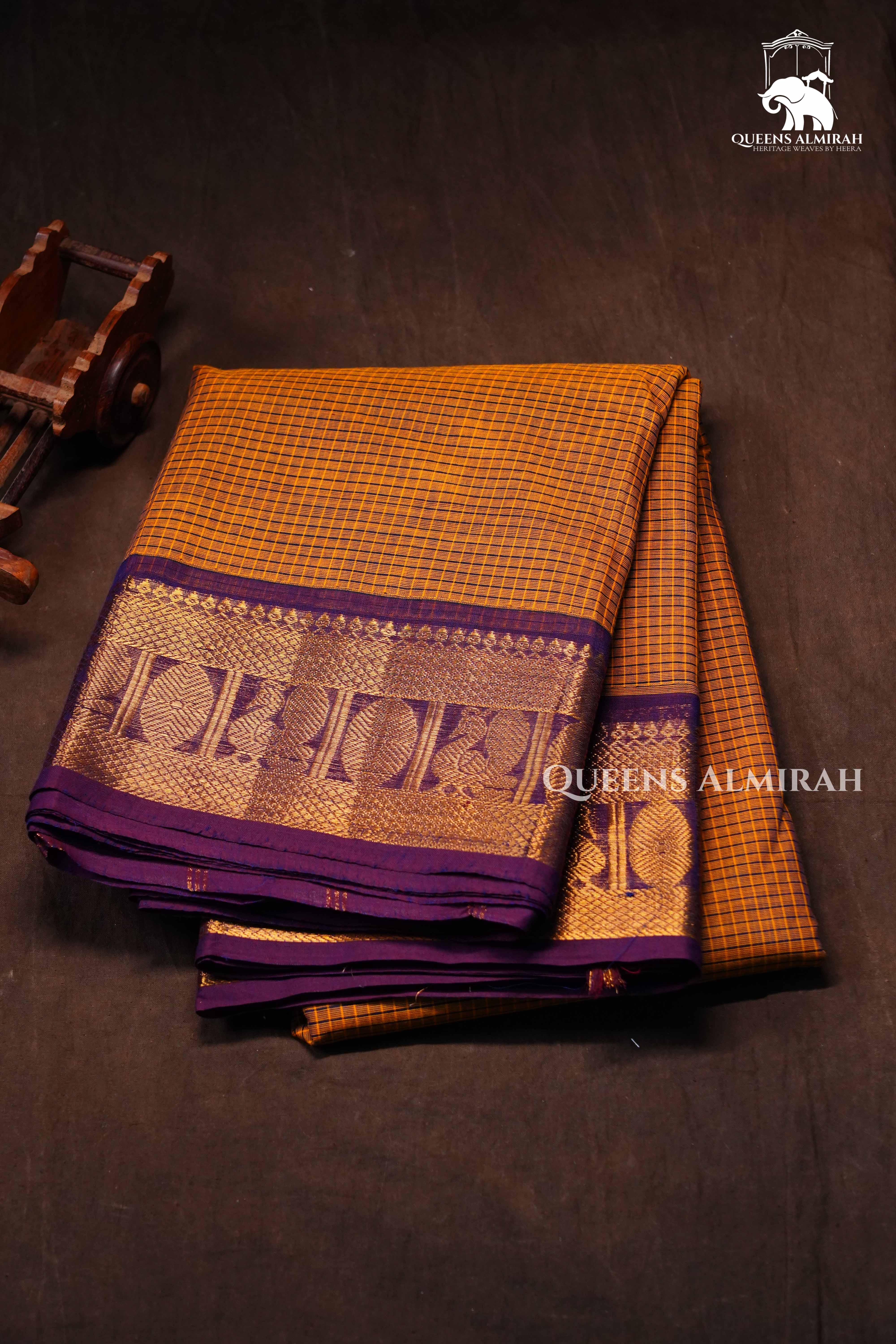 Mustard Yellow With Purple Kanchi Cotton Saree
