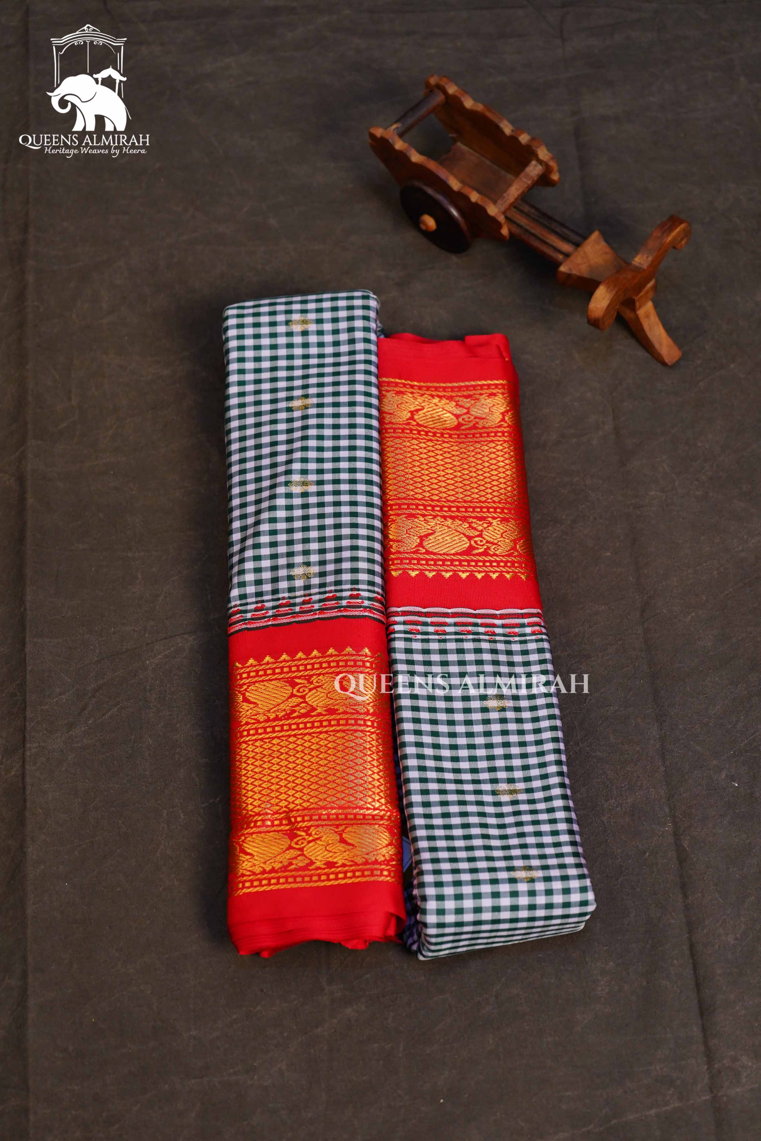 Green Kattam Butta With Red Border Semi Gadwal Silk Saree