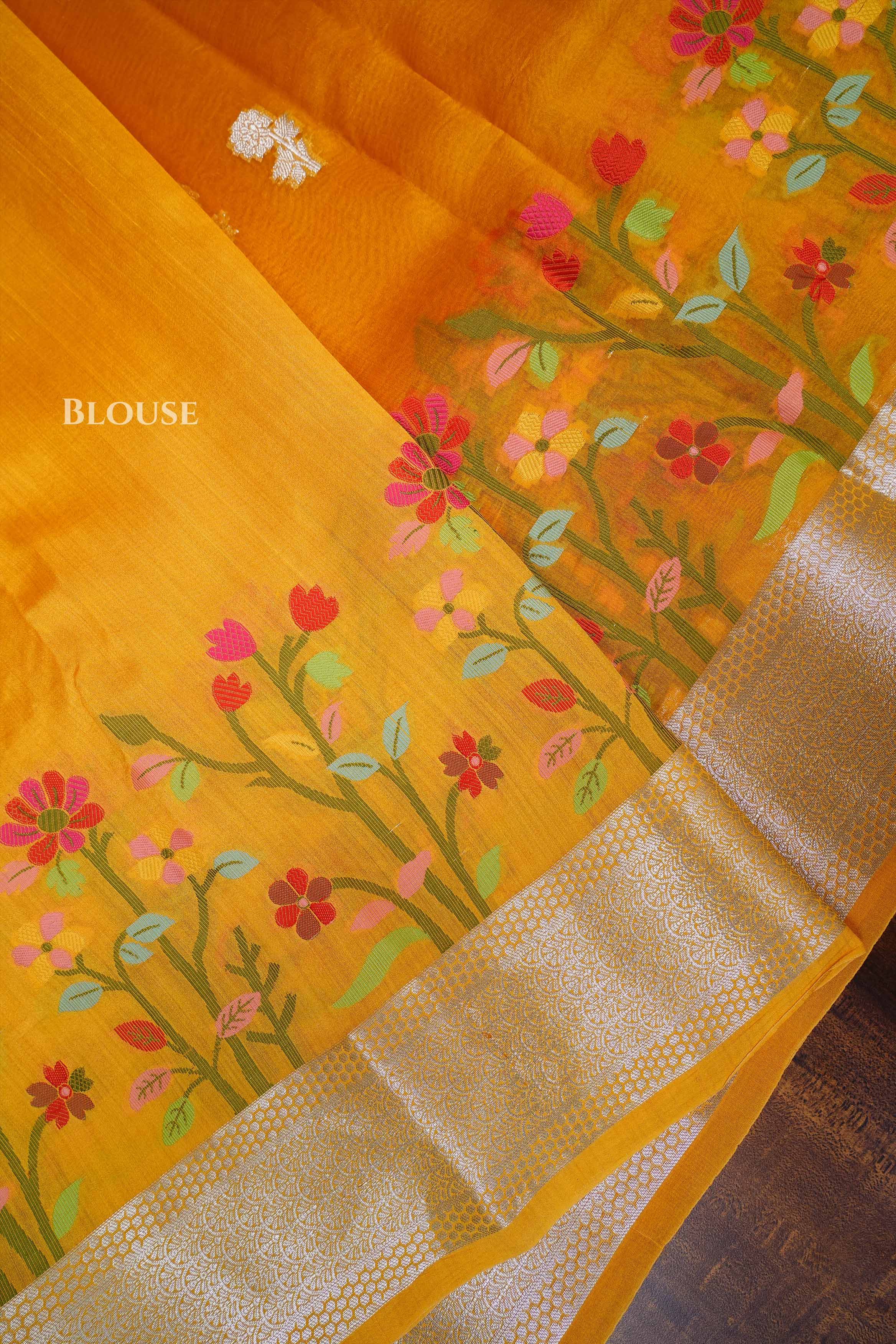 Mango Yellow Jamdani Silk Organza Saree