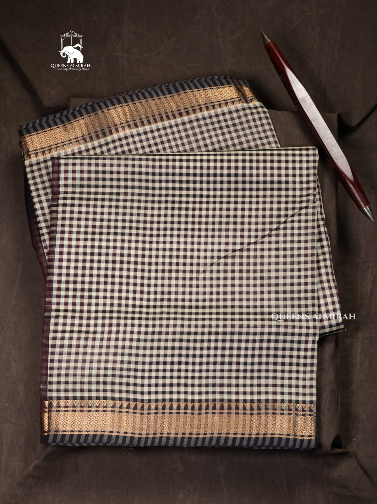 White And Black Kattam Pure Silk Cotton Saree