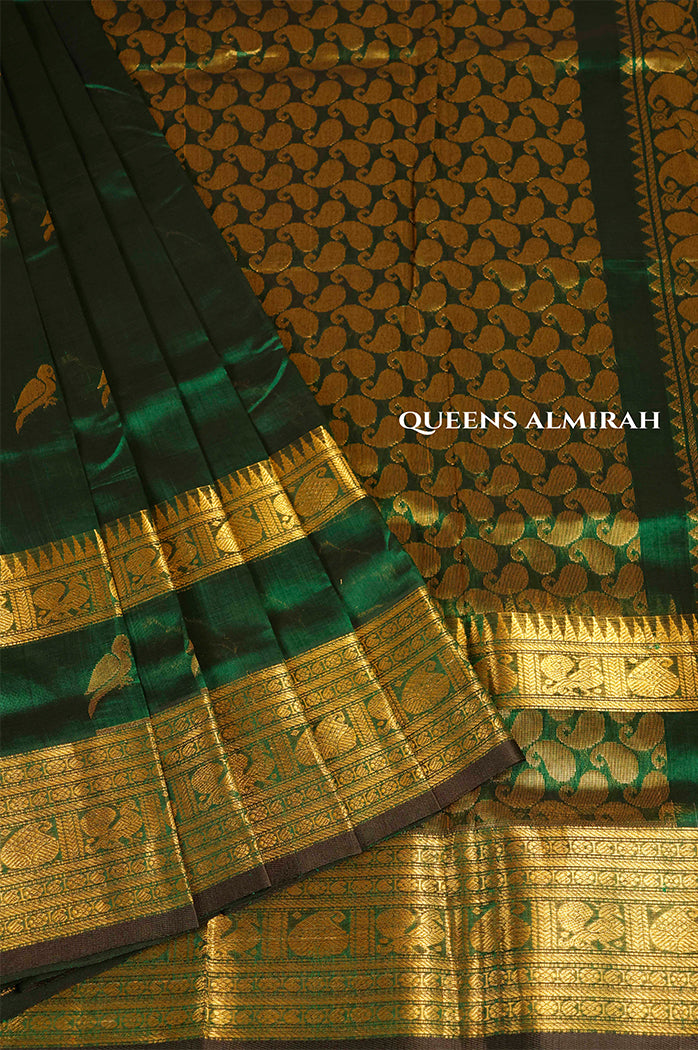 Dark Green With Kizhi Butta Pure Silk Cotton Saree