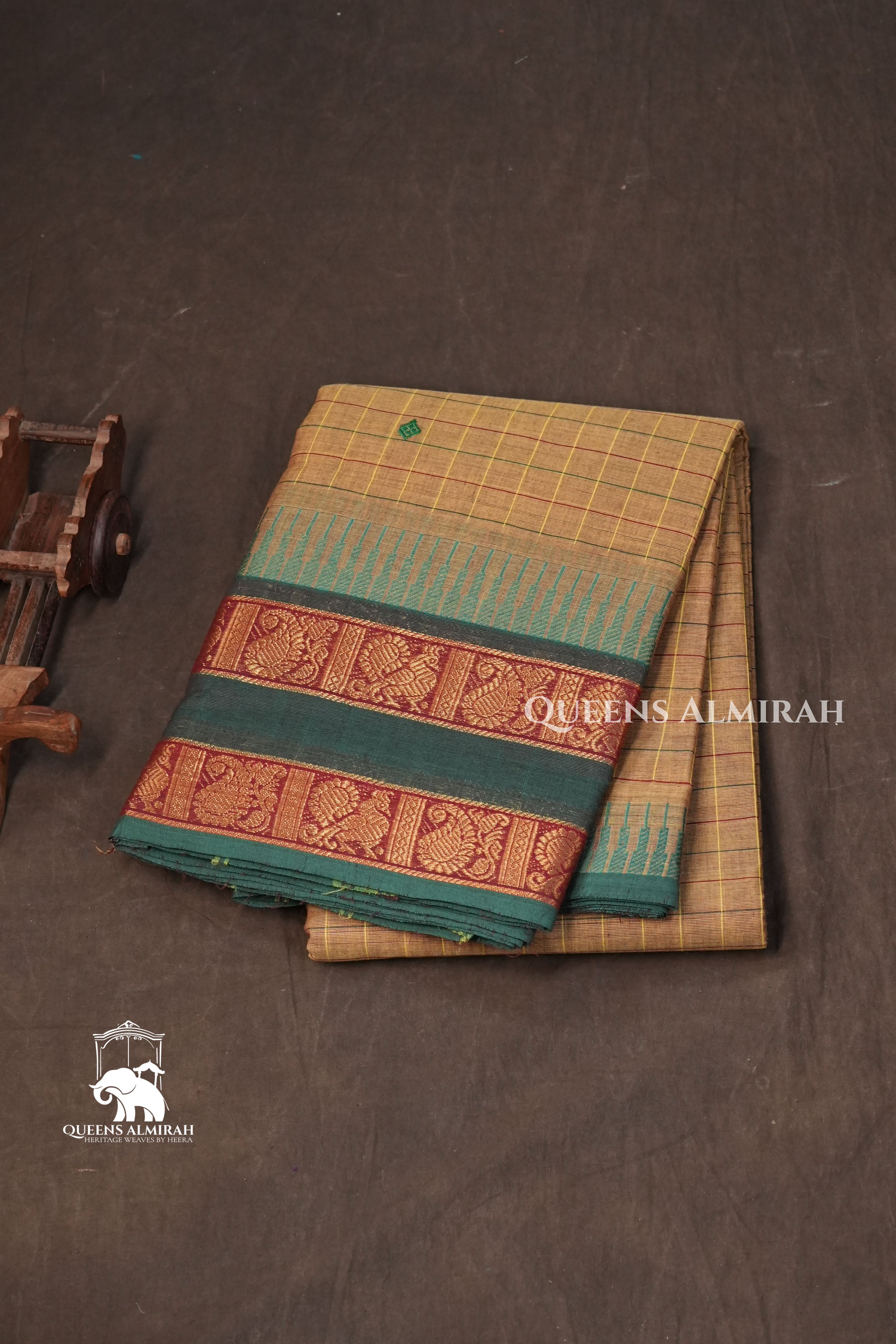 Coffee Brown With Green Kanchi Cotton Saree