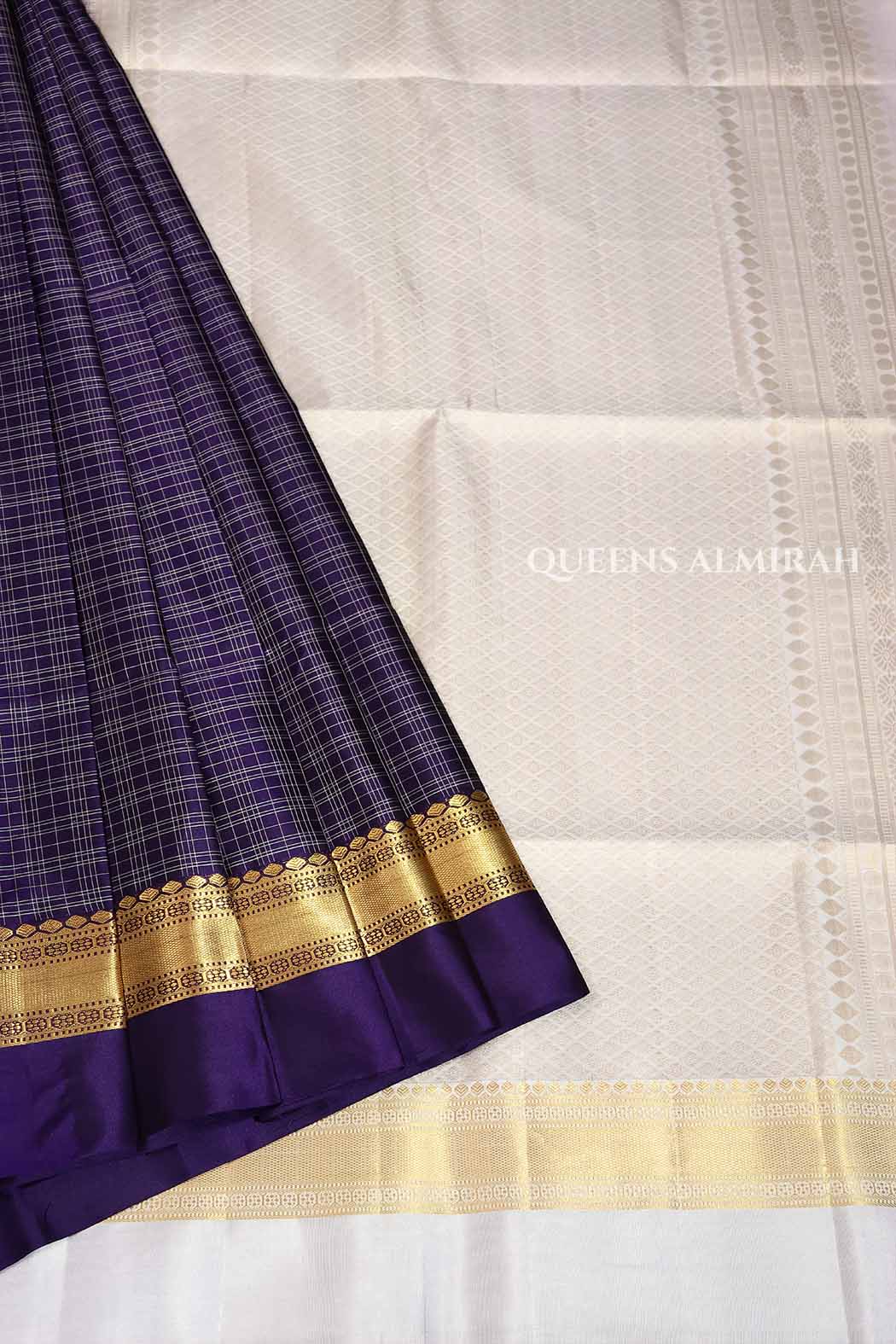 Dark Navy Blue With Grey Pure Pure Soft Silk Saree