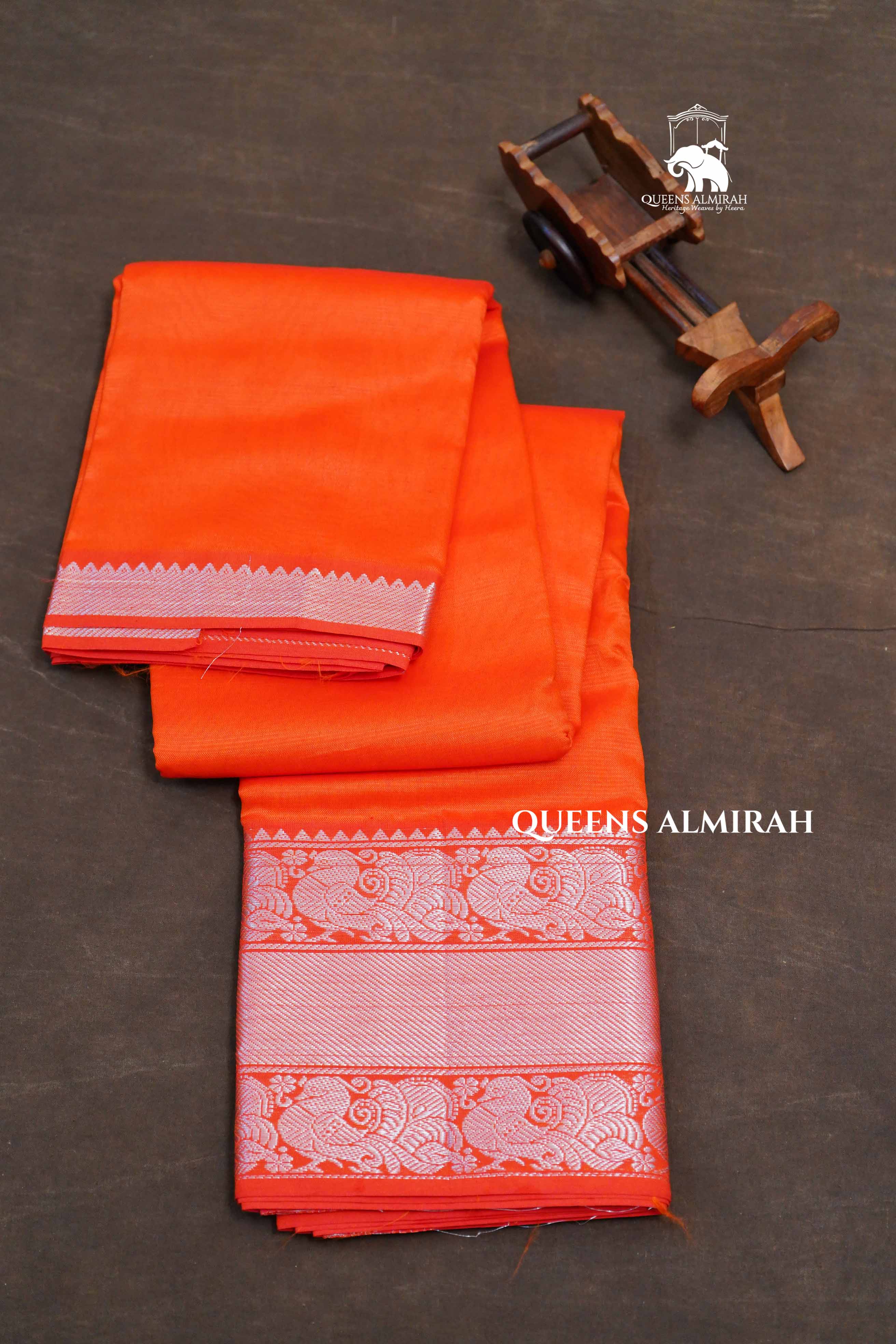 Fanta Orange Long And Short Border Mangalgiri Saree