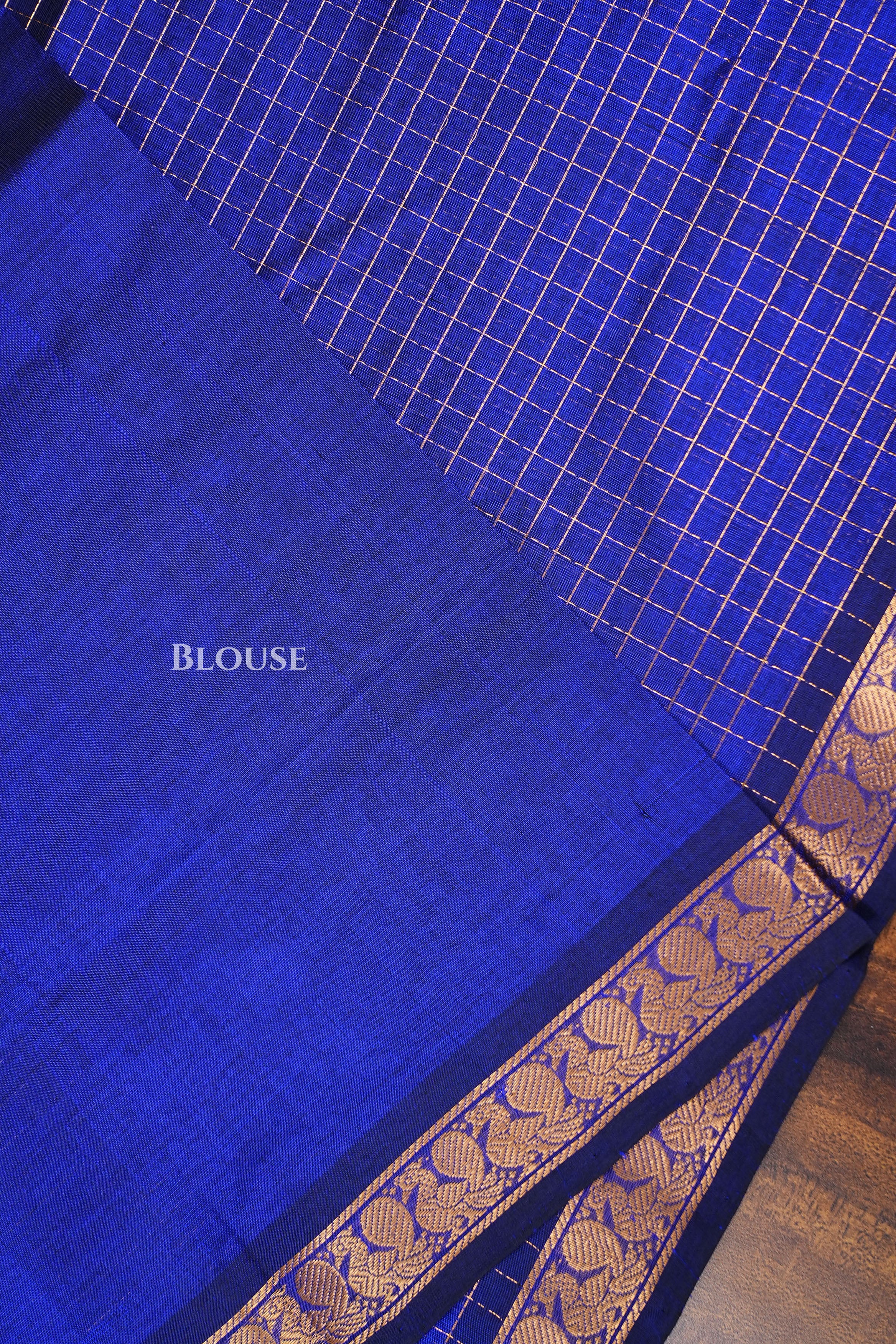 Navy Blue Kattam Pure Silk Cotton Saree