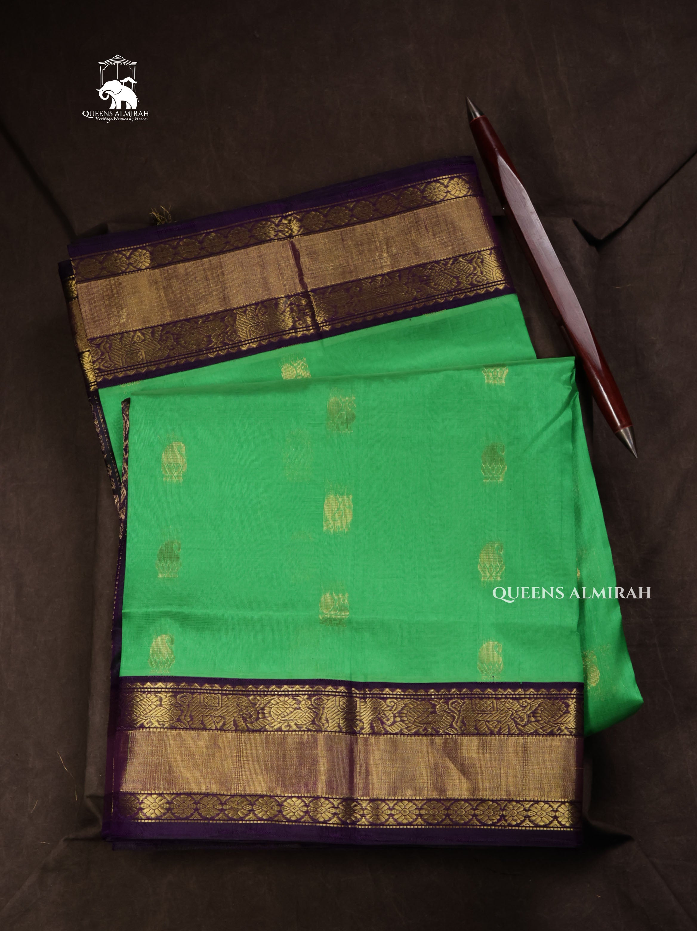 Green With Navy Blue Pure Silk Cotton Saree