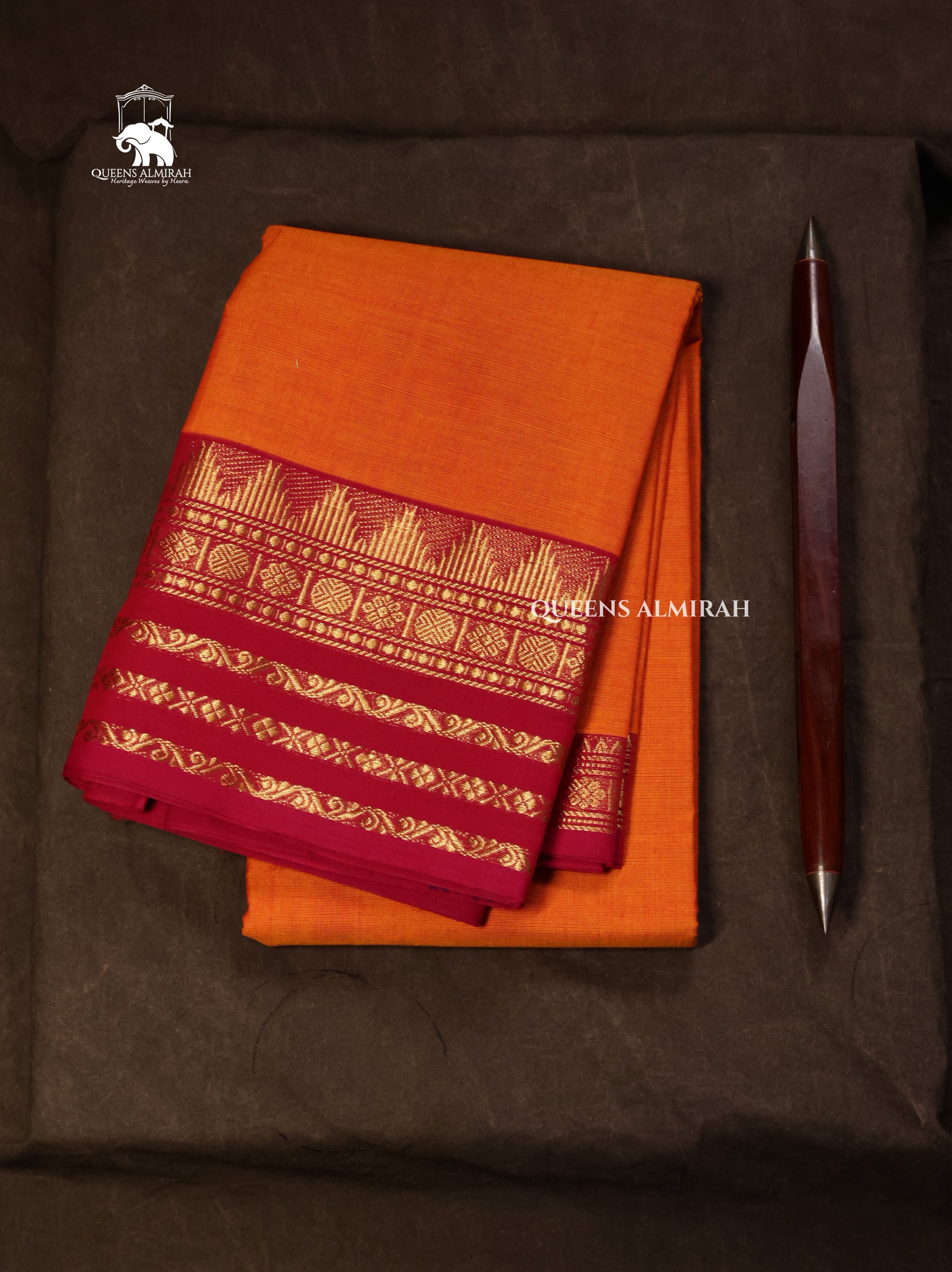 Orange With Red Kanchi Cotton Saree