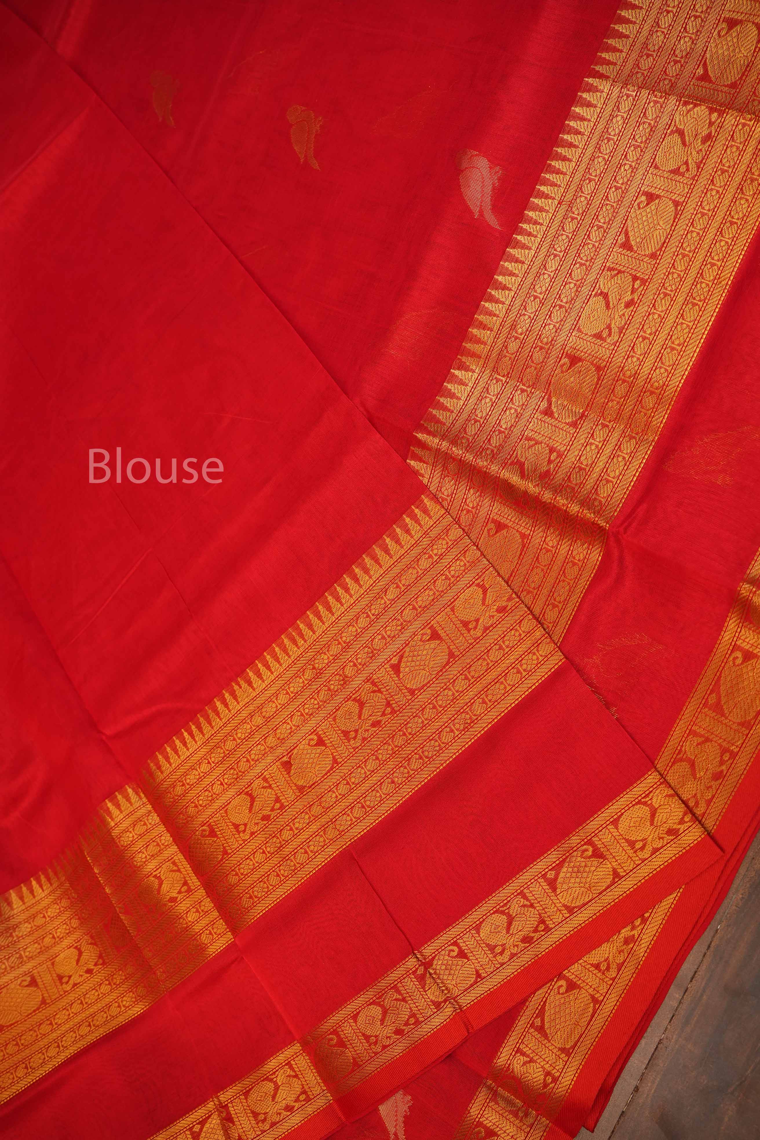 Red With Kizhi Butta Pure Silk Cotton Saree