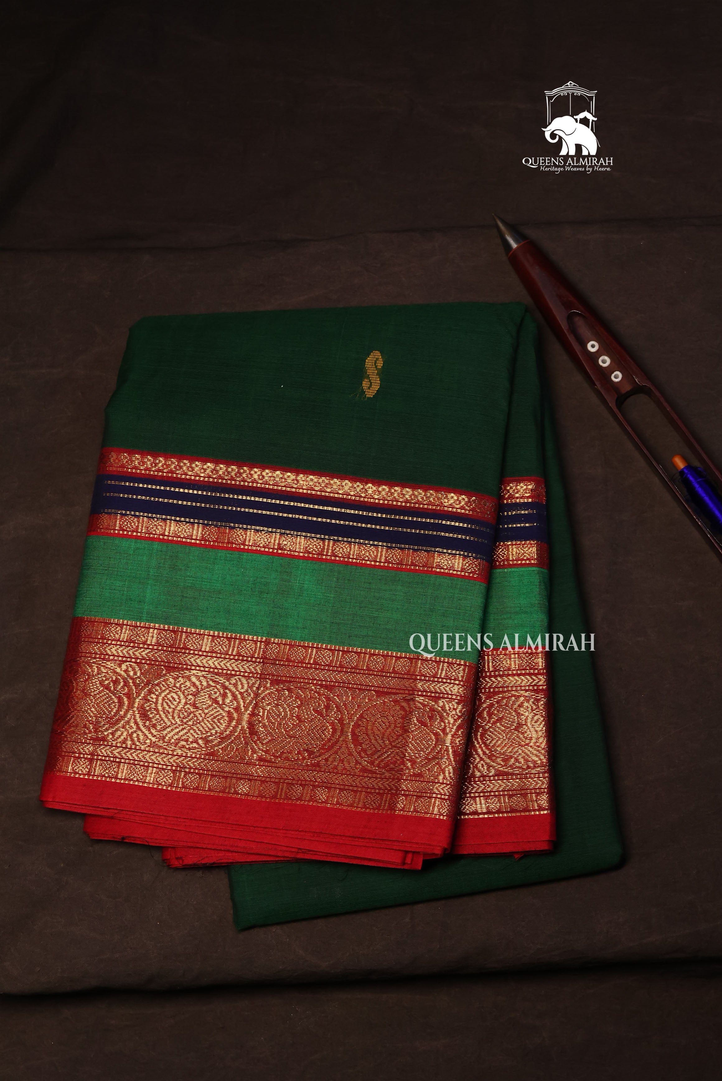 Dark Green Kanchi Cotton Saree