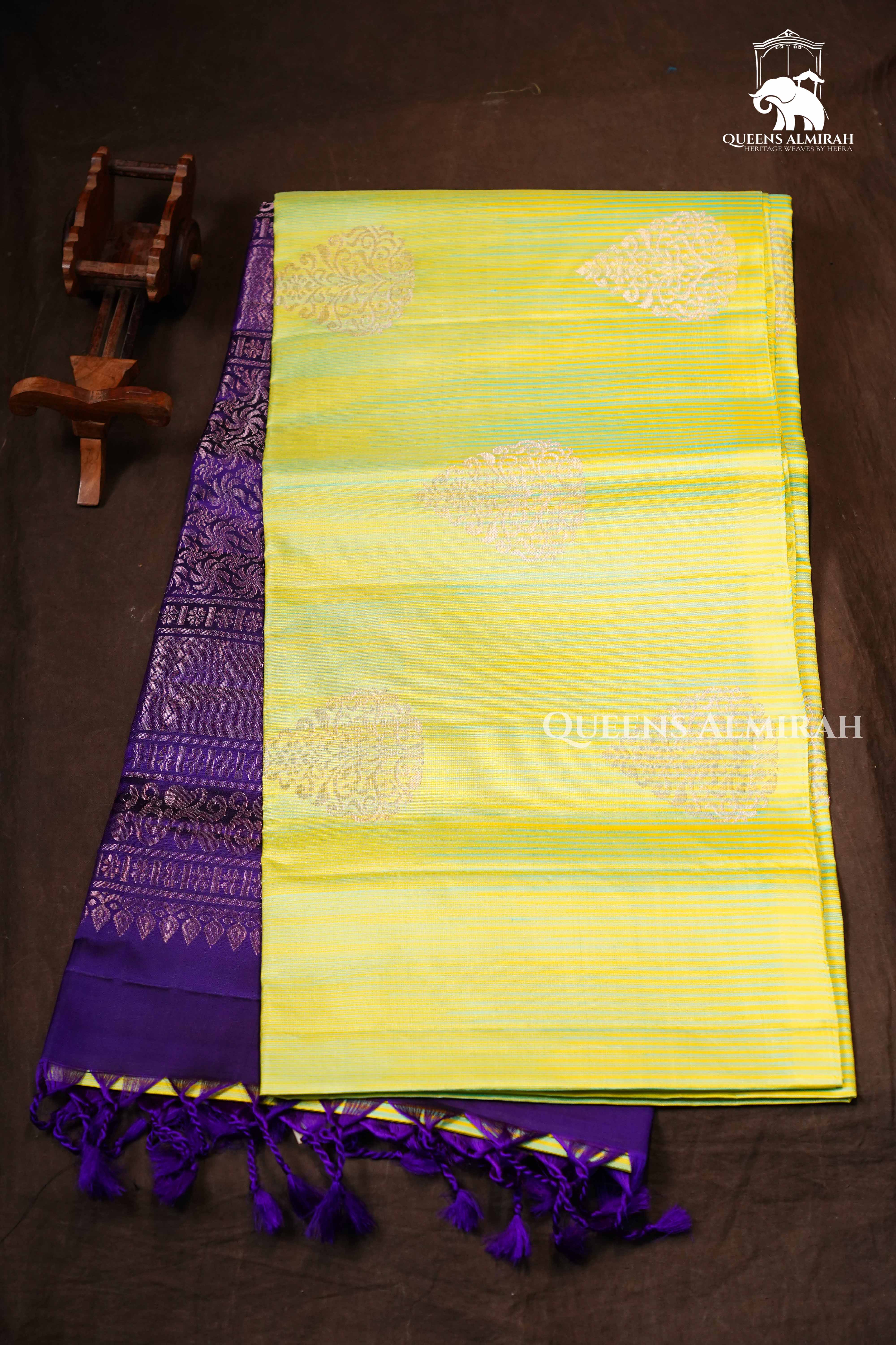 Pista Green With Purple Pure Soft Silk Saree