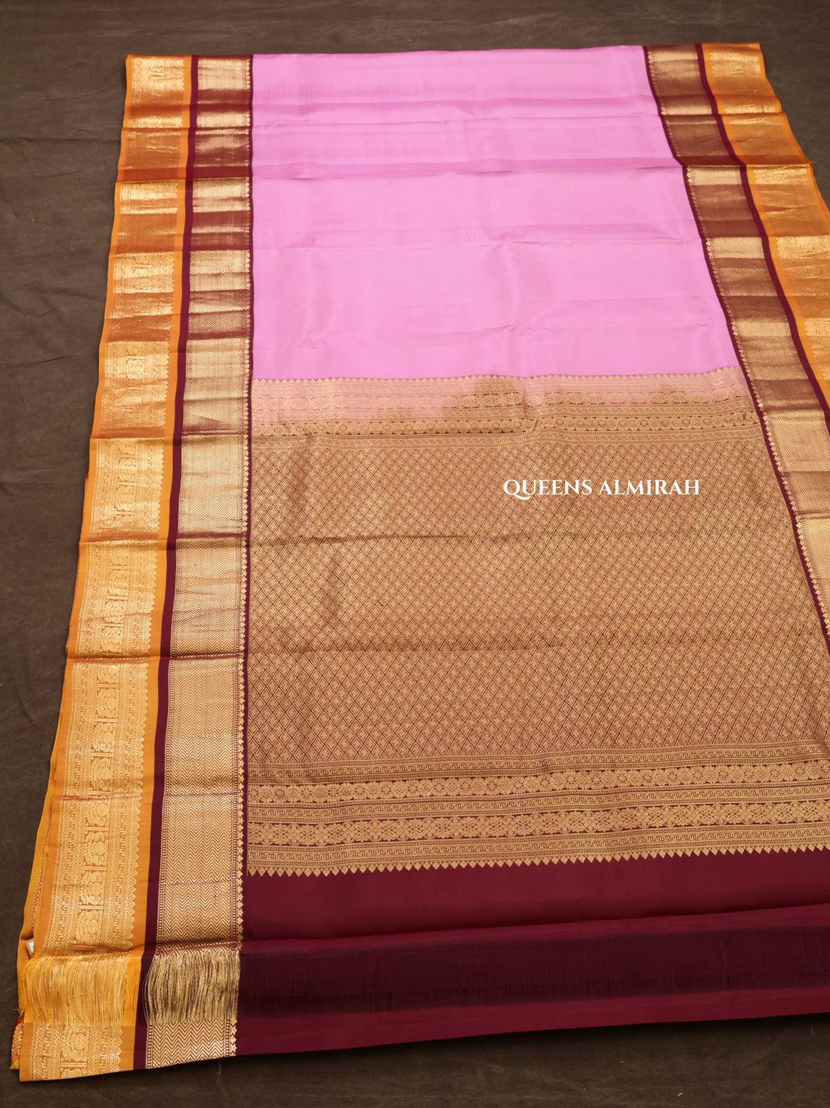 Lilac Pink With Yellow Pure Kanchivaram Silk Saree