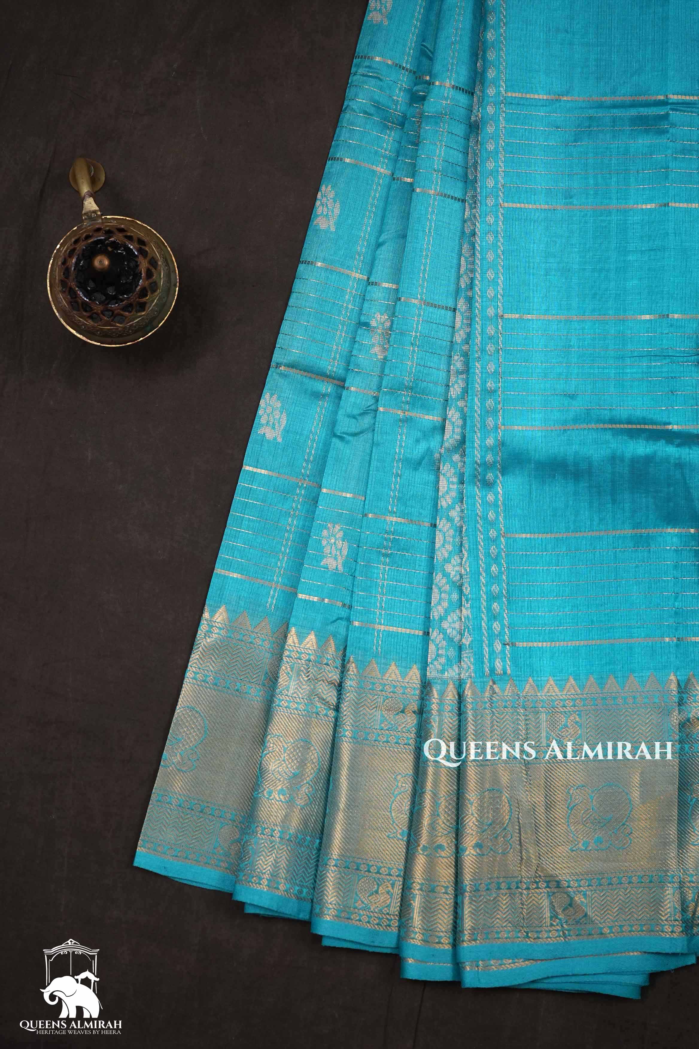 Ice Blue Pure Kanchi Silk Cotton Saree