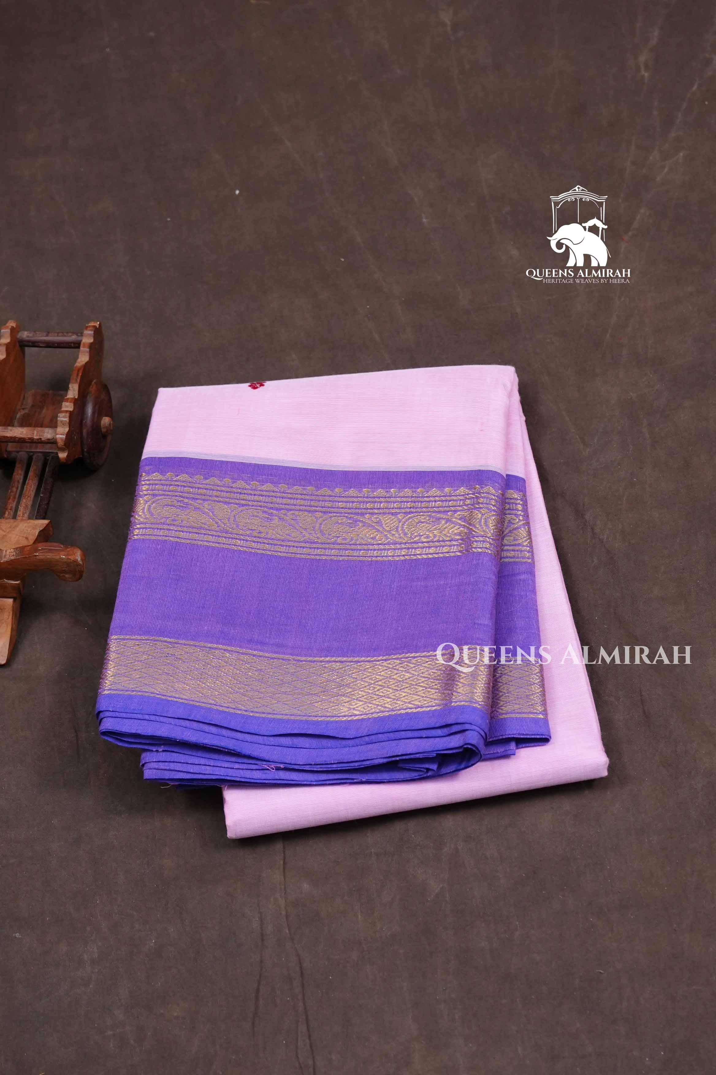 Rose Pink With Lilac Purple Kanchi Cotton Saree