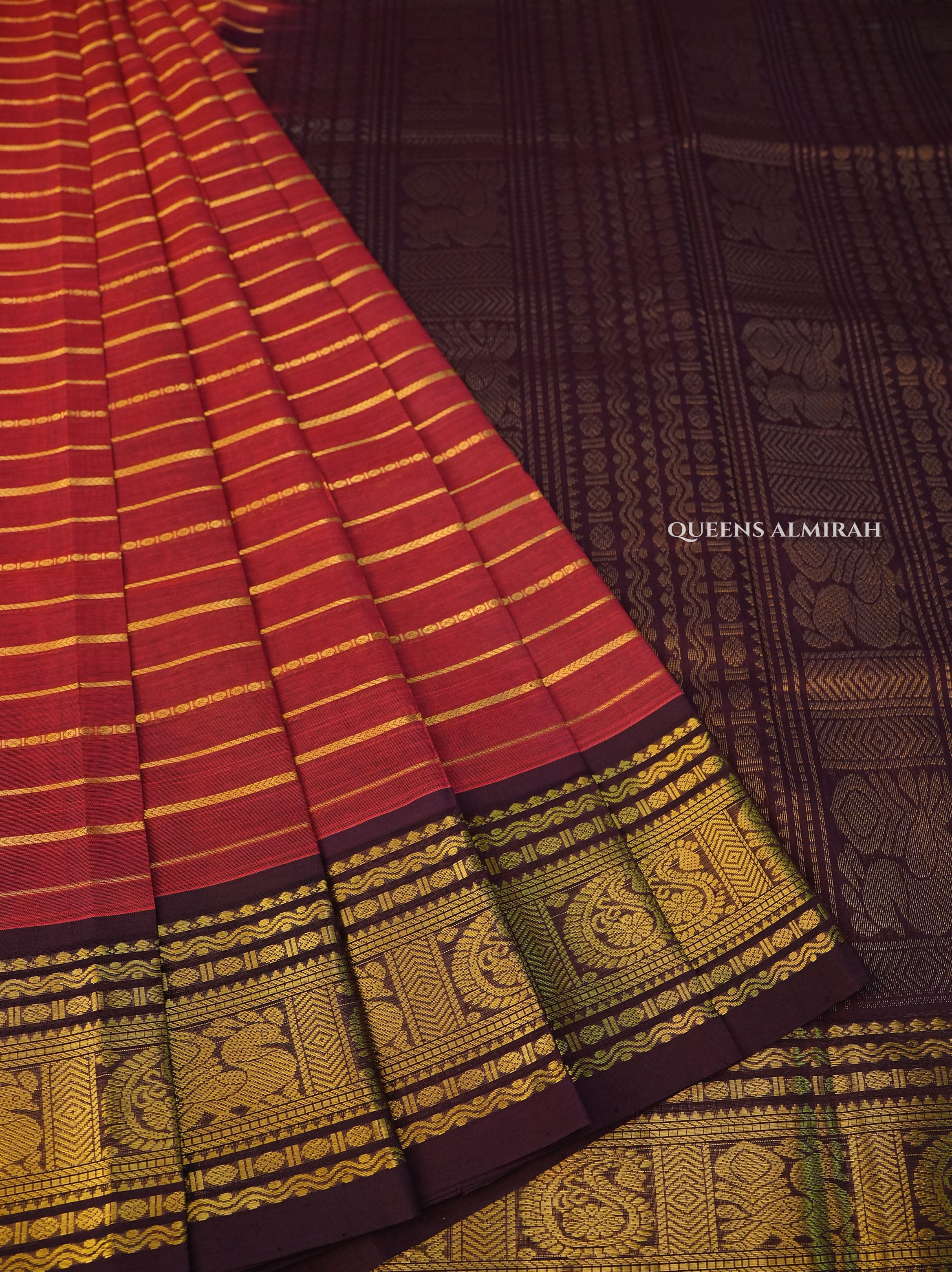 Rust Orange With Brown Pure Silk Cotton Saree