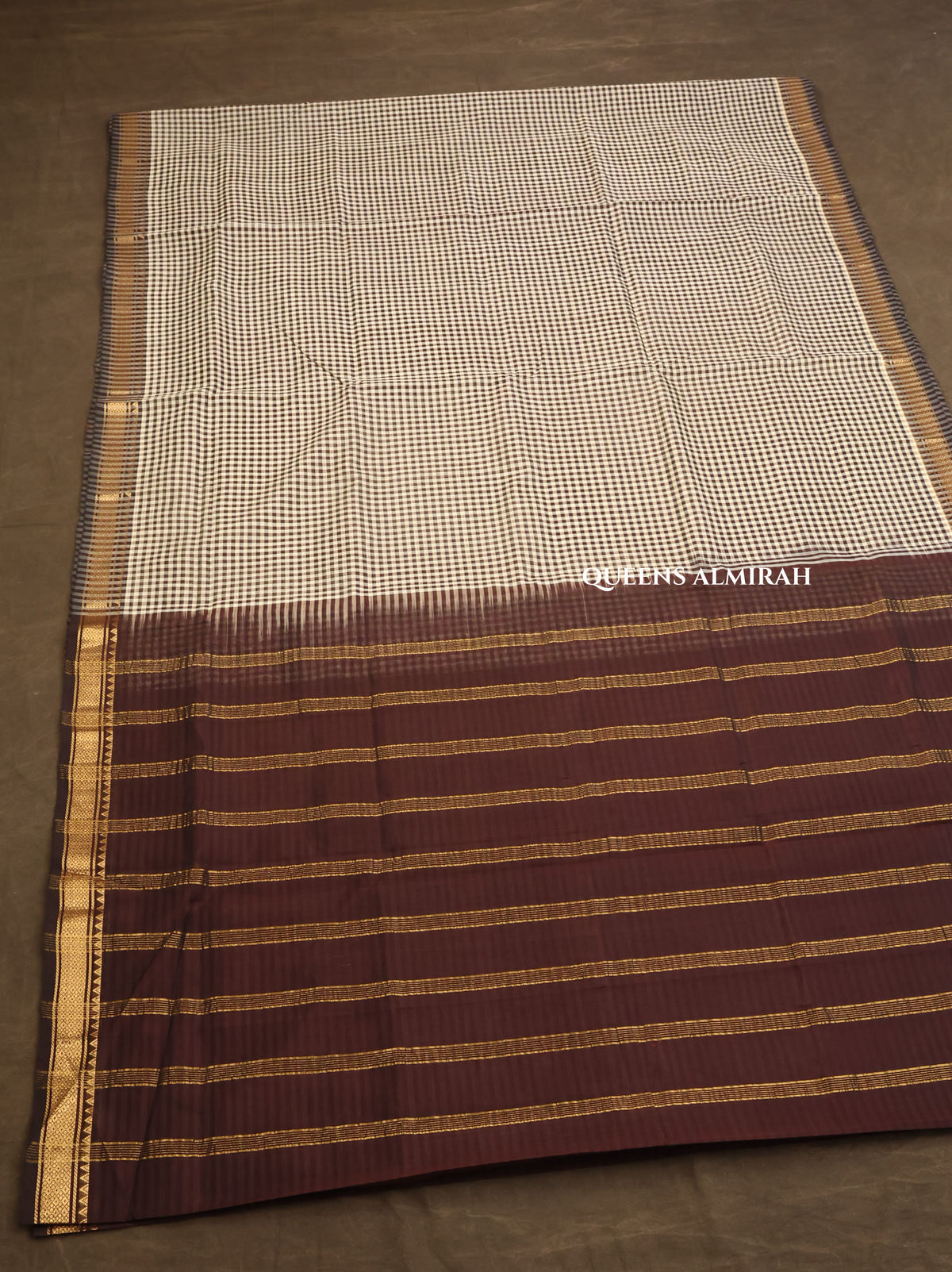 White And Black Kattam Pure Silk Cotton Saree