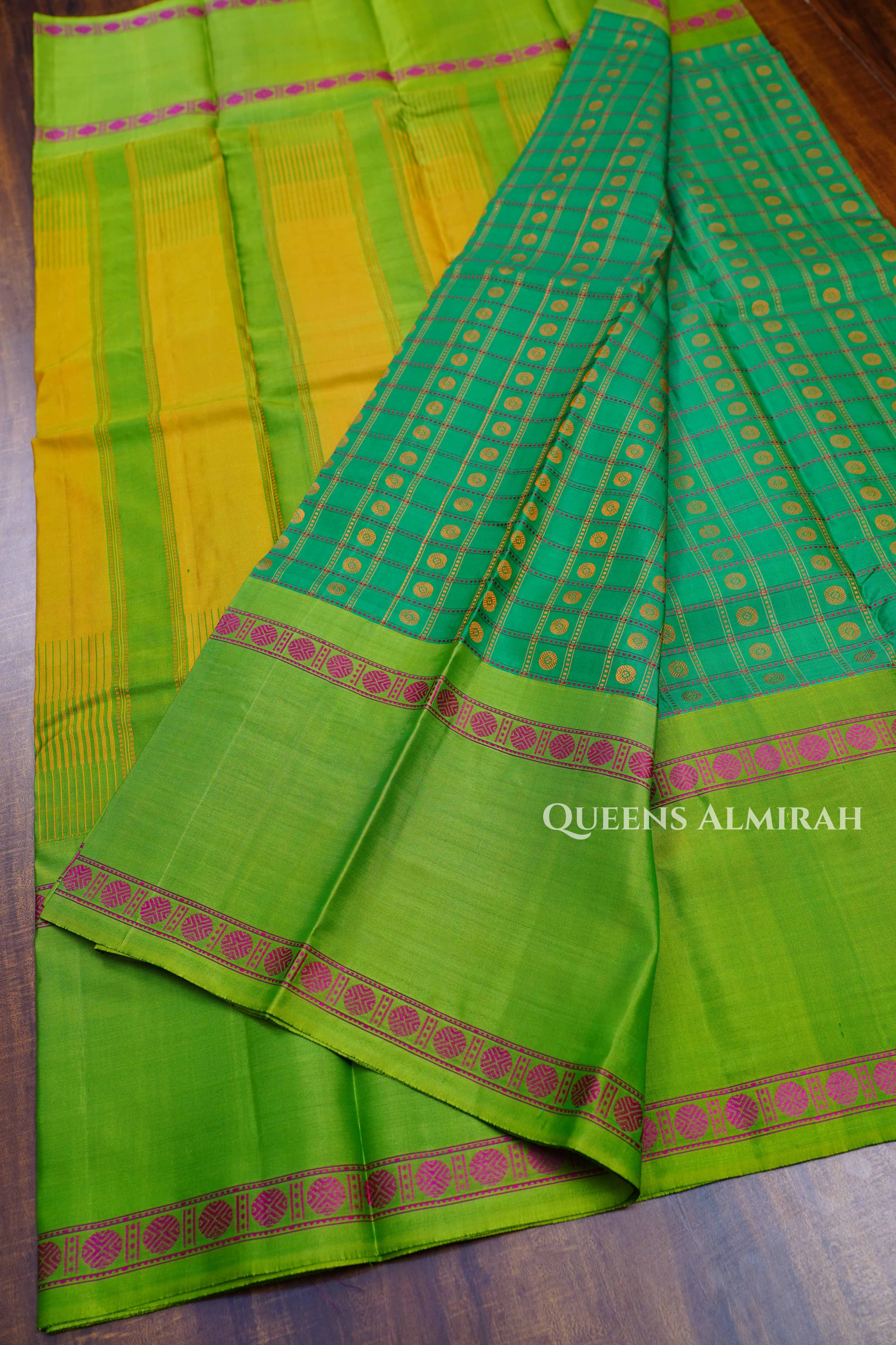 Sea Green With Parrot Green Pure Kanchivaram Silk Saree