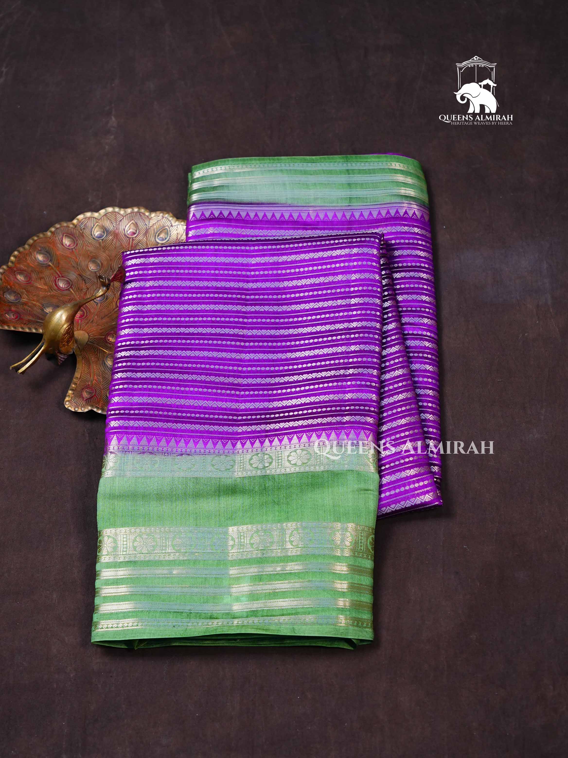 Vadamalli Purple With Green Chiniya Silk Saree
