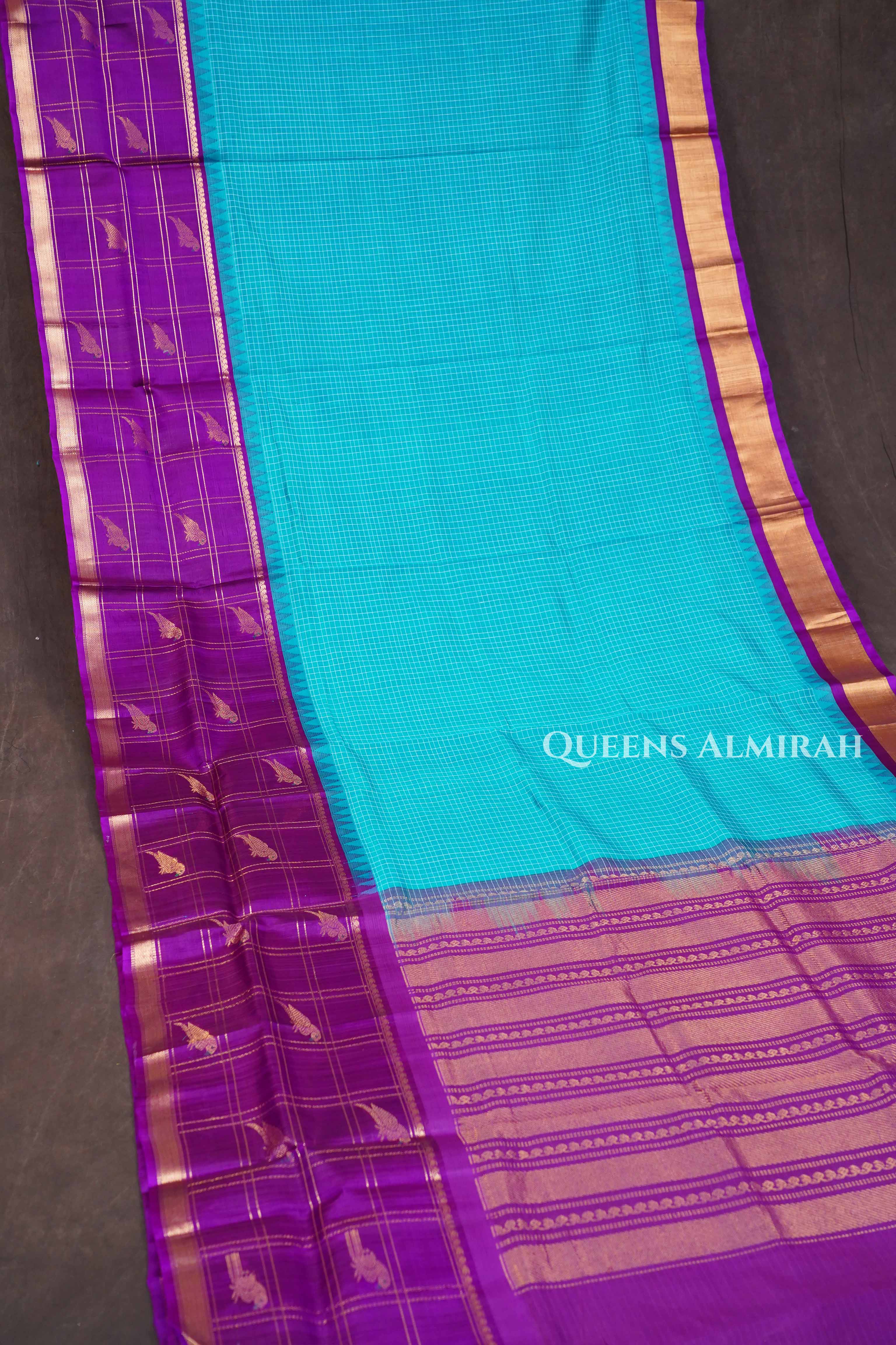 Blue With Purple Pure Silk Cotton Saree