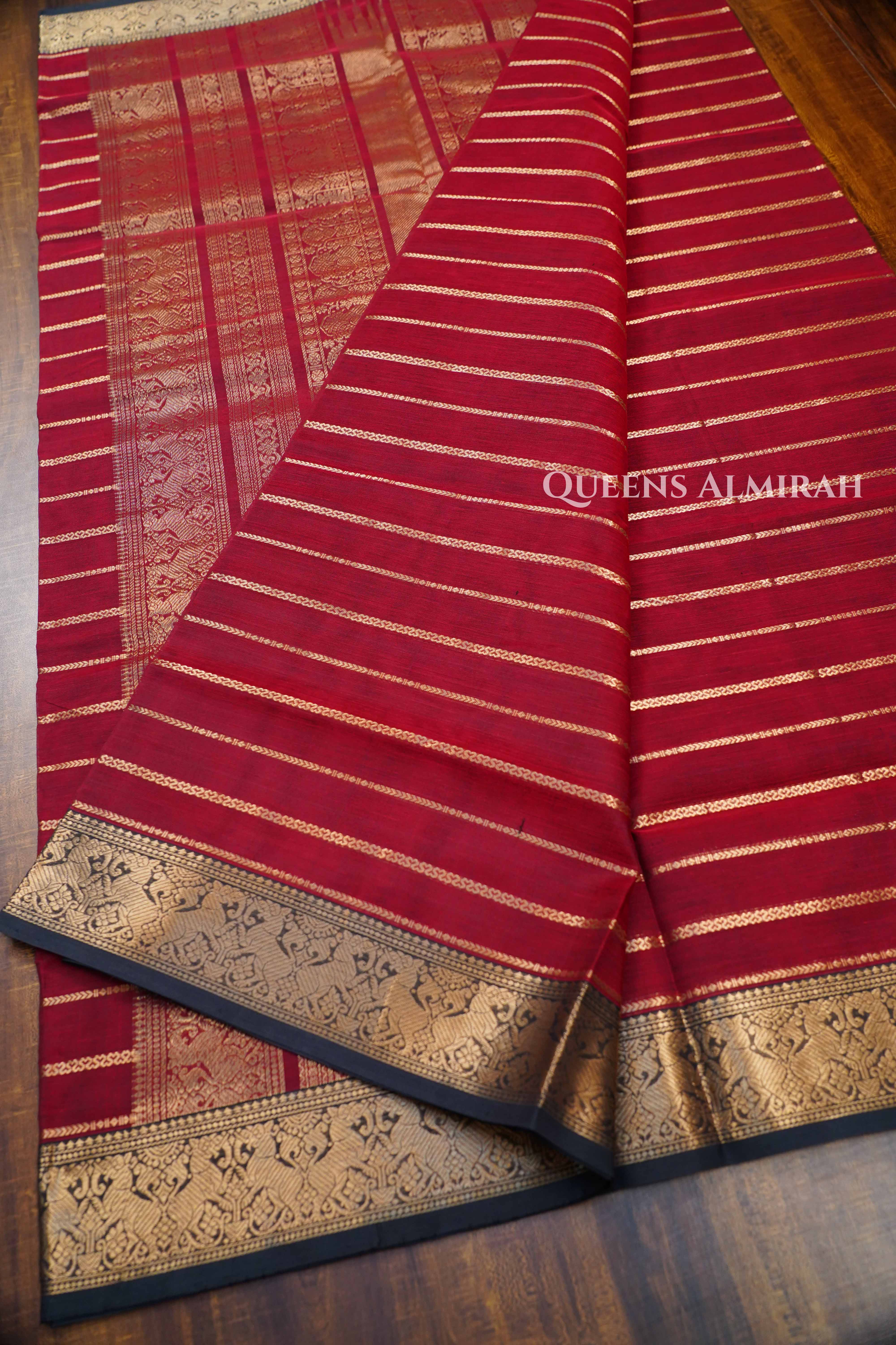 Dark Red-Karaikudi Chettinad Silk Cotton Saree