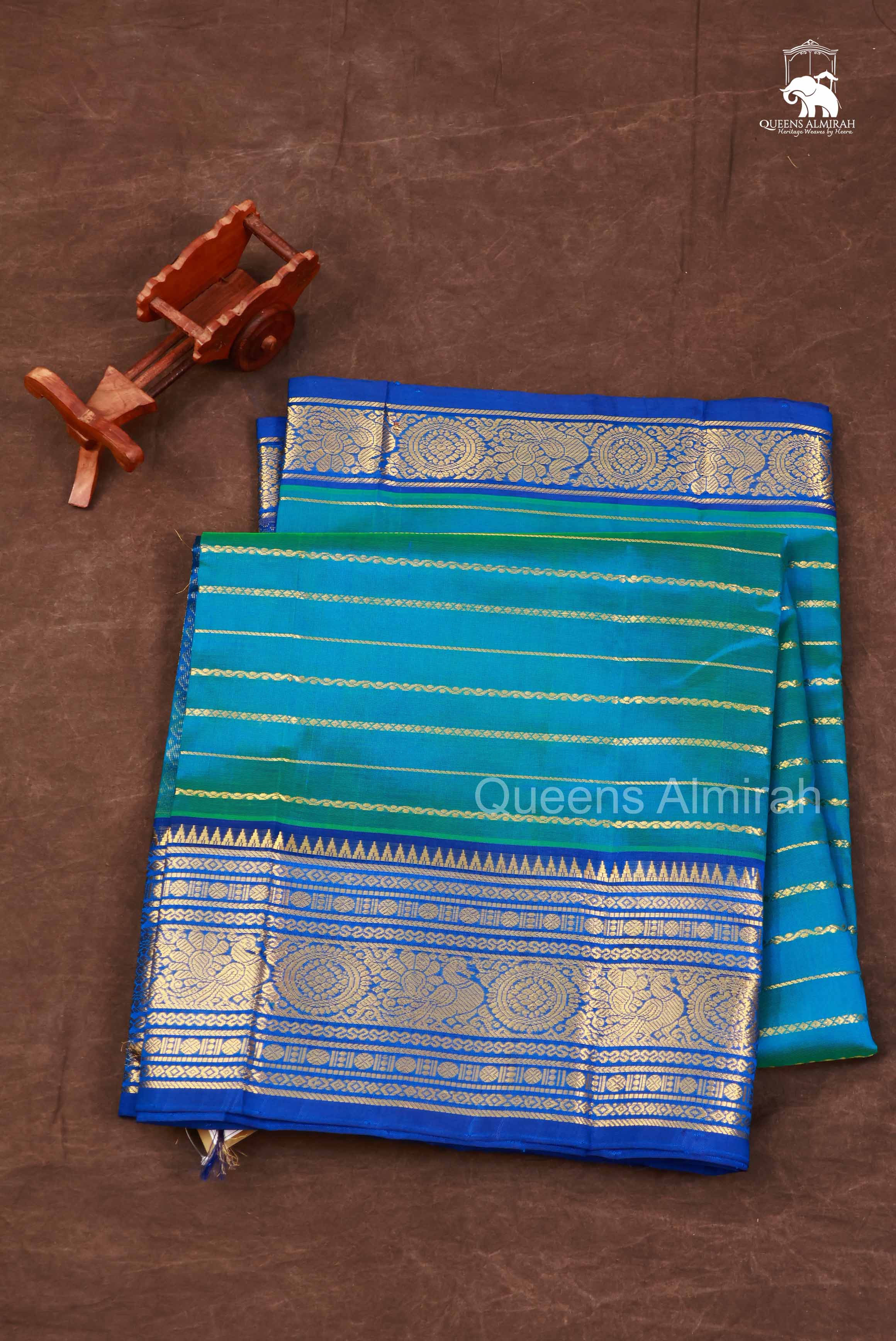 Sea Blue With Dark Blue Pure Silk Cotton Saree