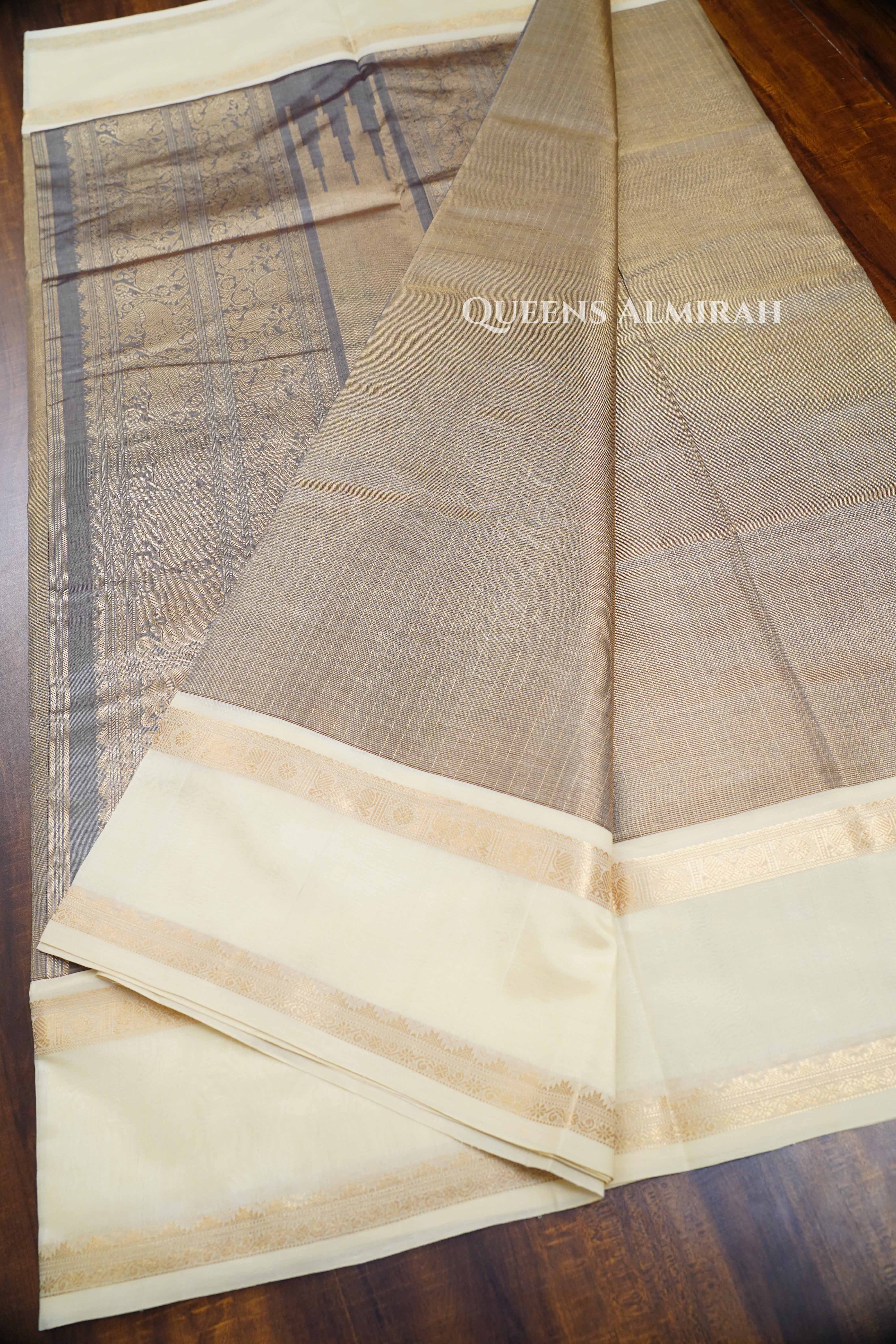 Pale Brown Karaikudi Chettinad Tissue Silk Cotton Saree