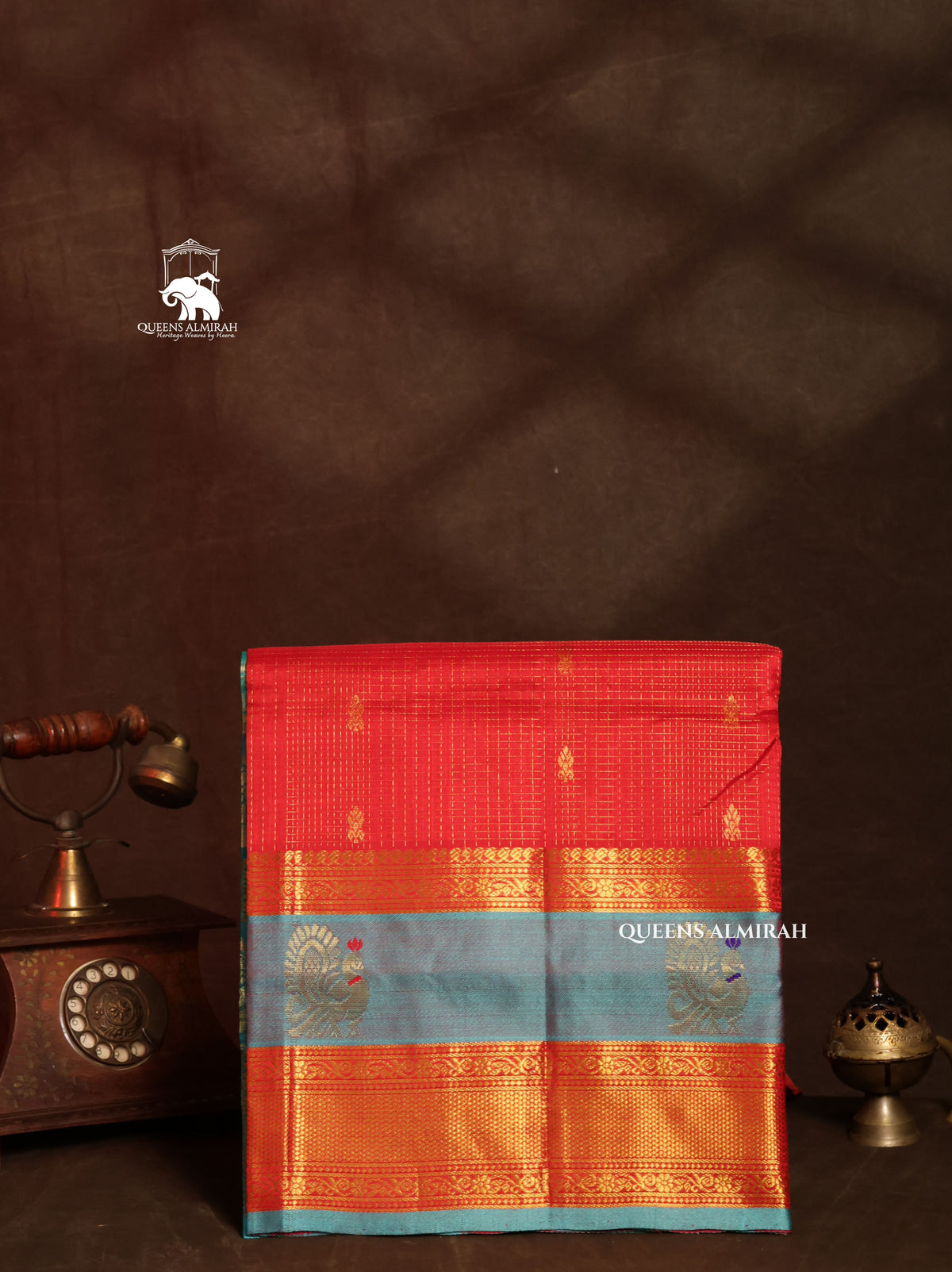 Red With Sky Blue Pure Silk Cotton Saree