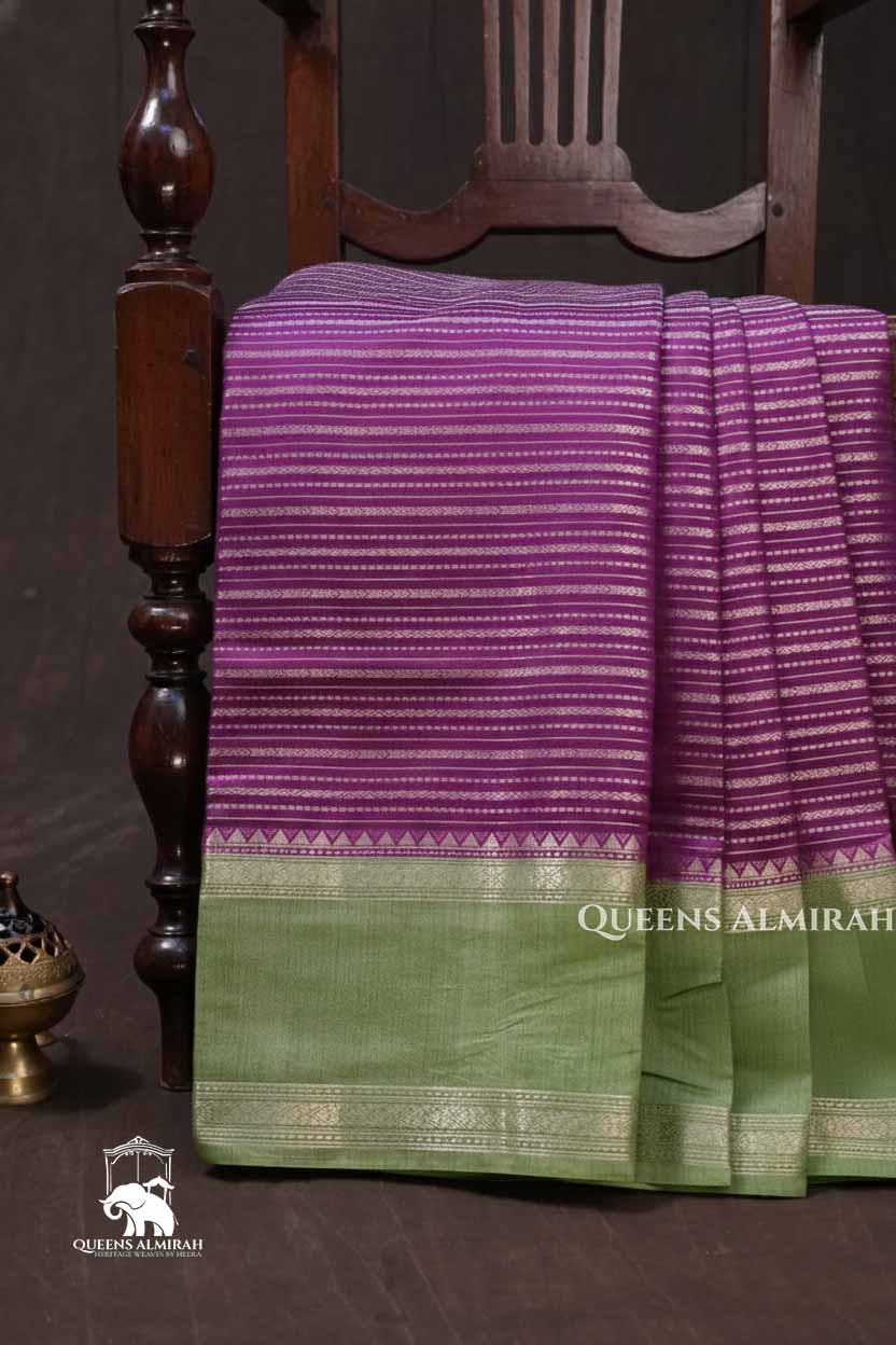 Vadamalli Purple With Green Chiniya Silk Saree