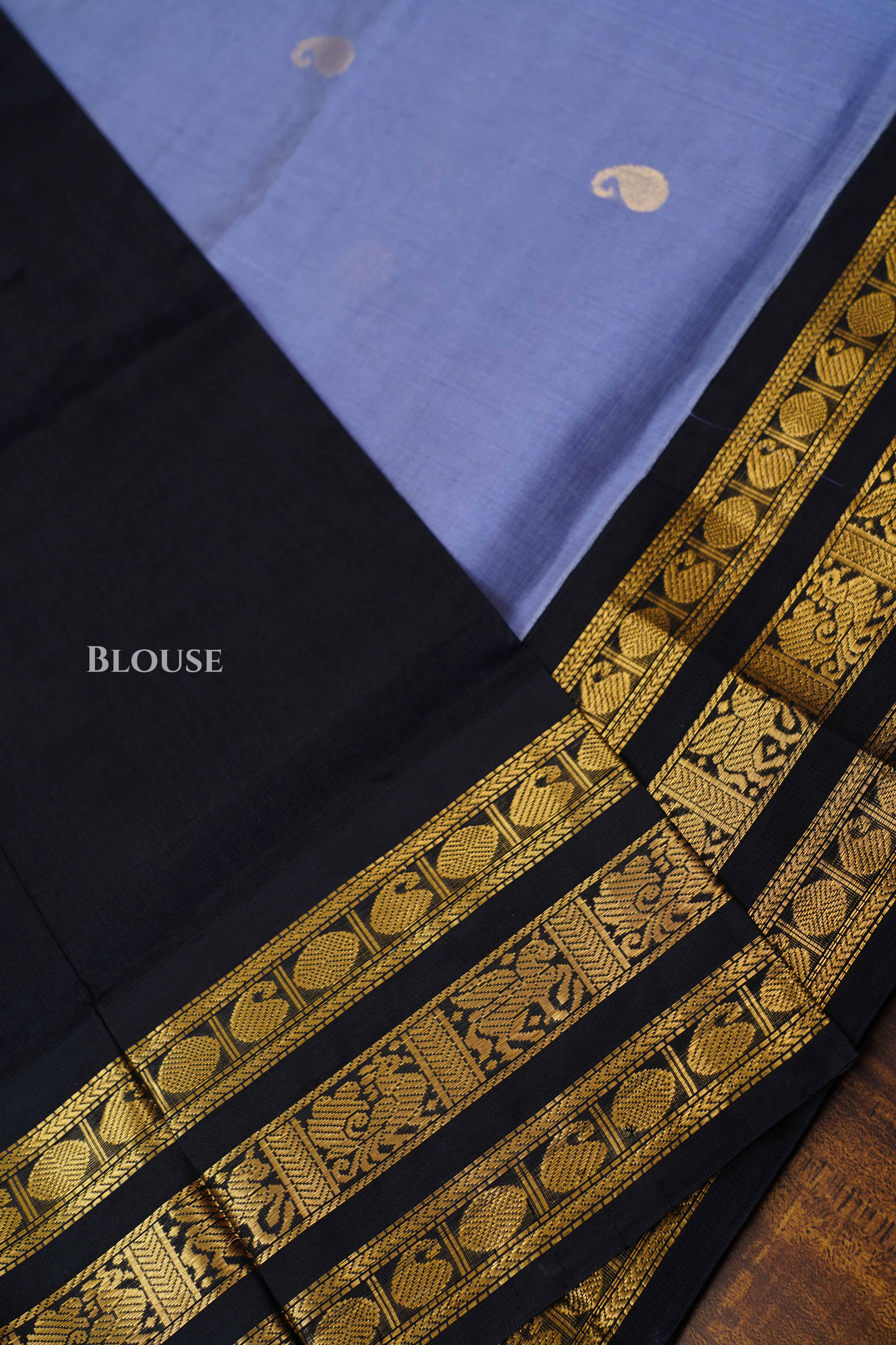 Lavender With Black Pure Silk Cotton Saree