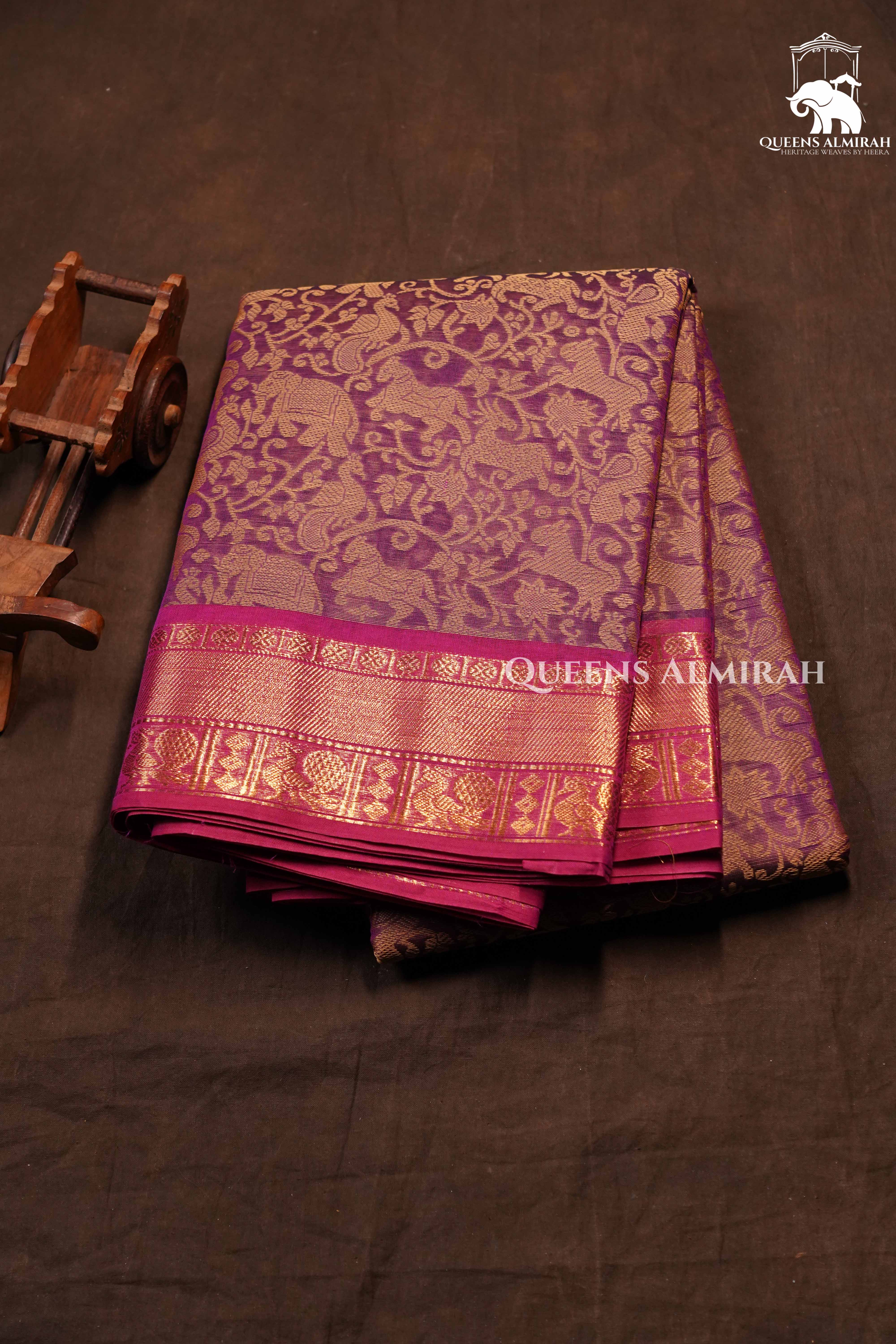 Dark Raspberry Purple With Dark Pink Kanchi Cotton Saree