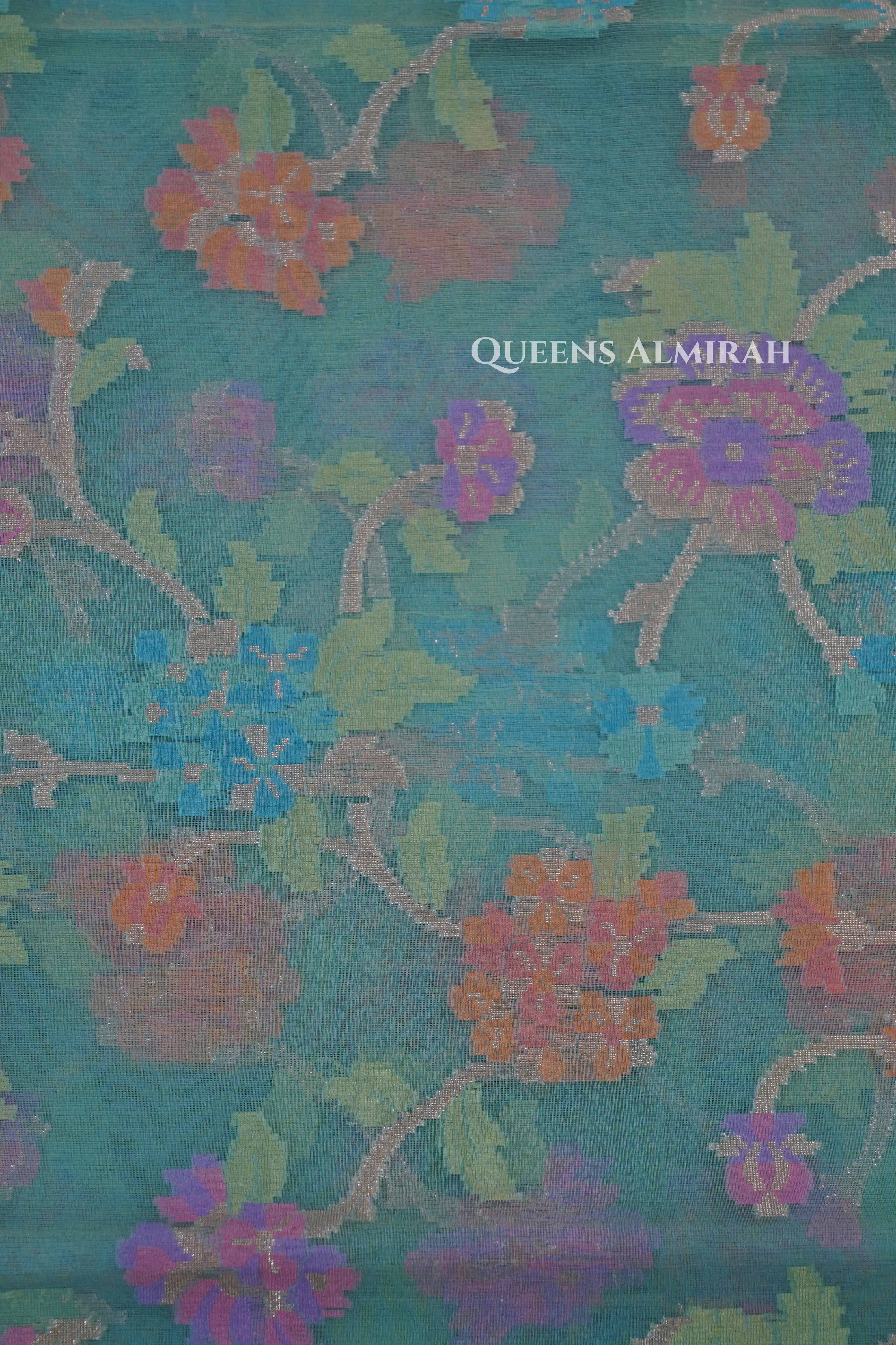 Sea Blue Semi Banarasi Organza Saree