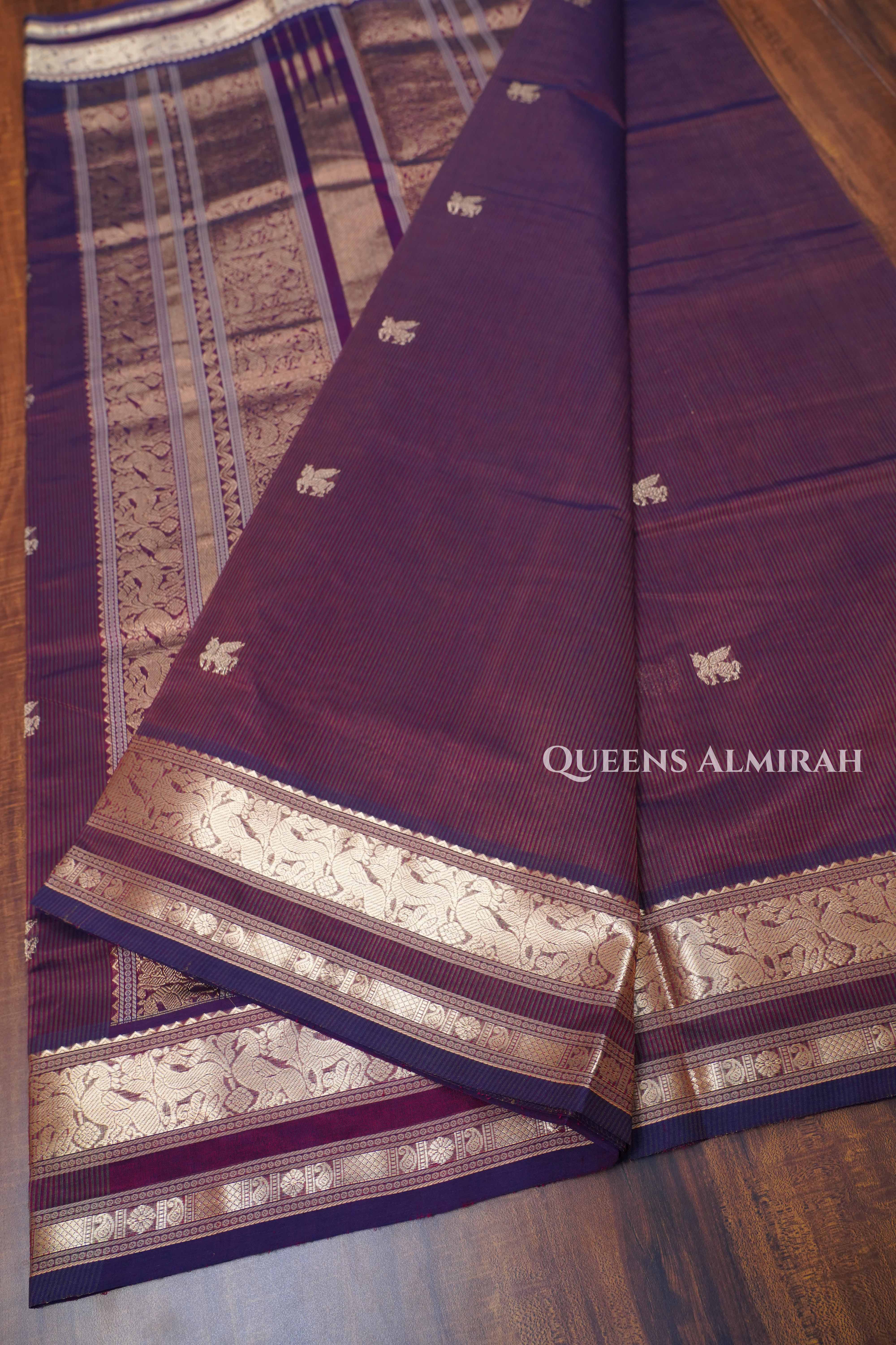 Cocoa Bean Karaikudi Chettinad Silk Cotton Saree