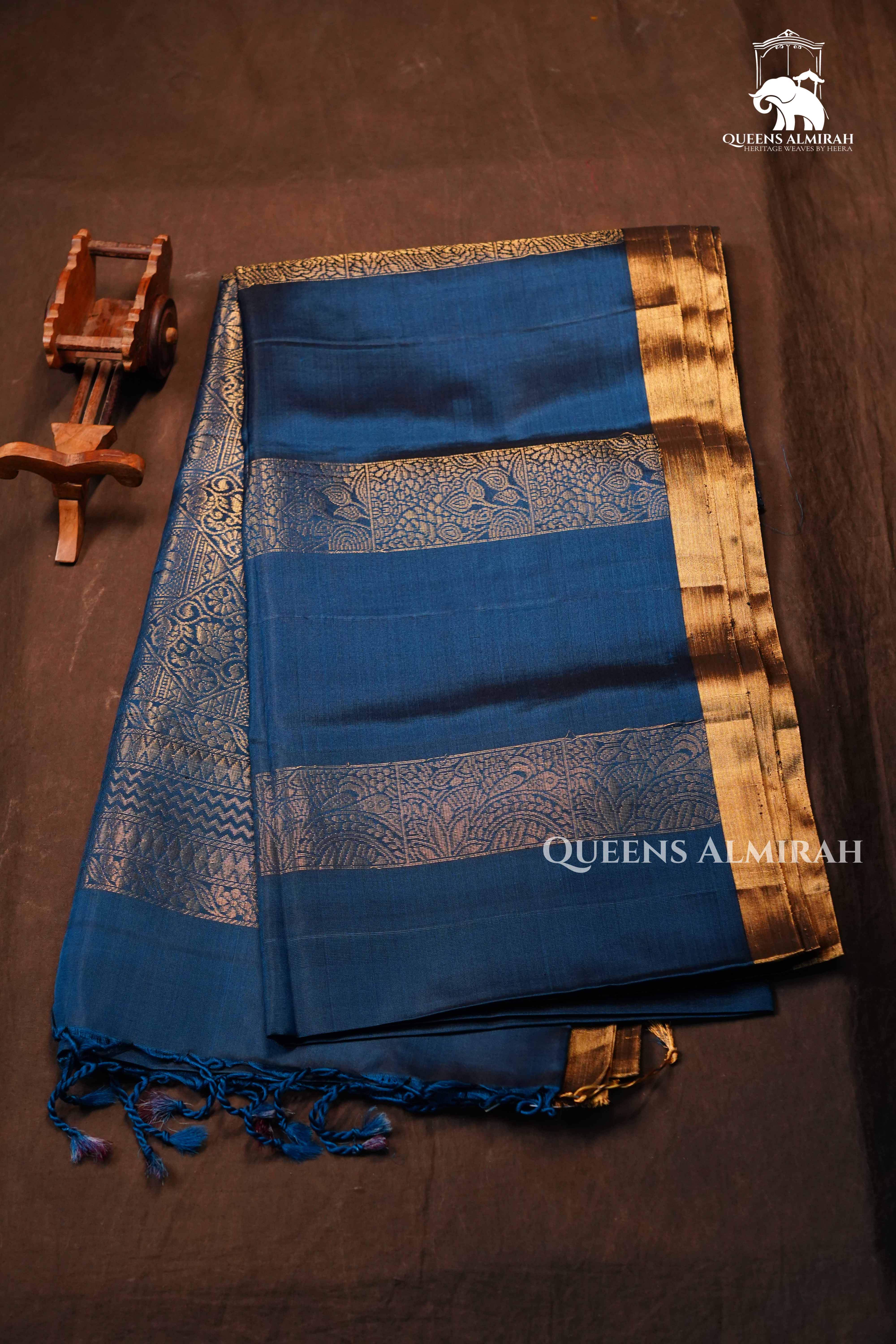 Light Navy Blue Pure Soft Silk Saree