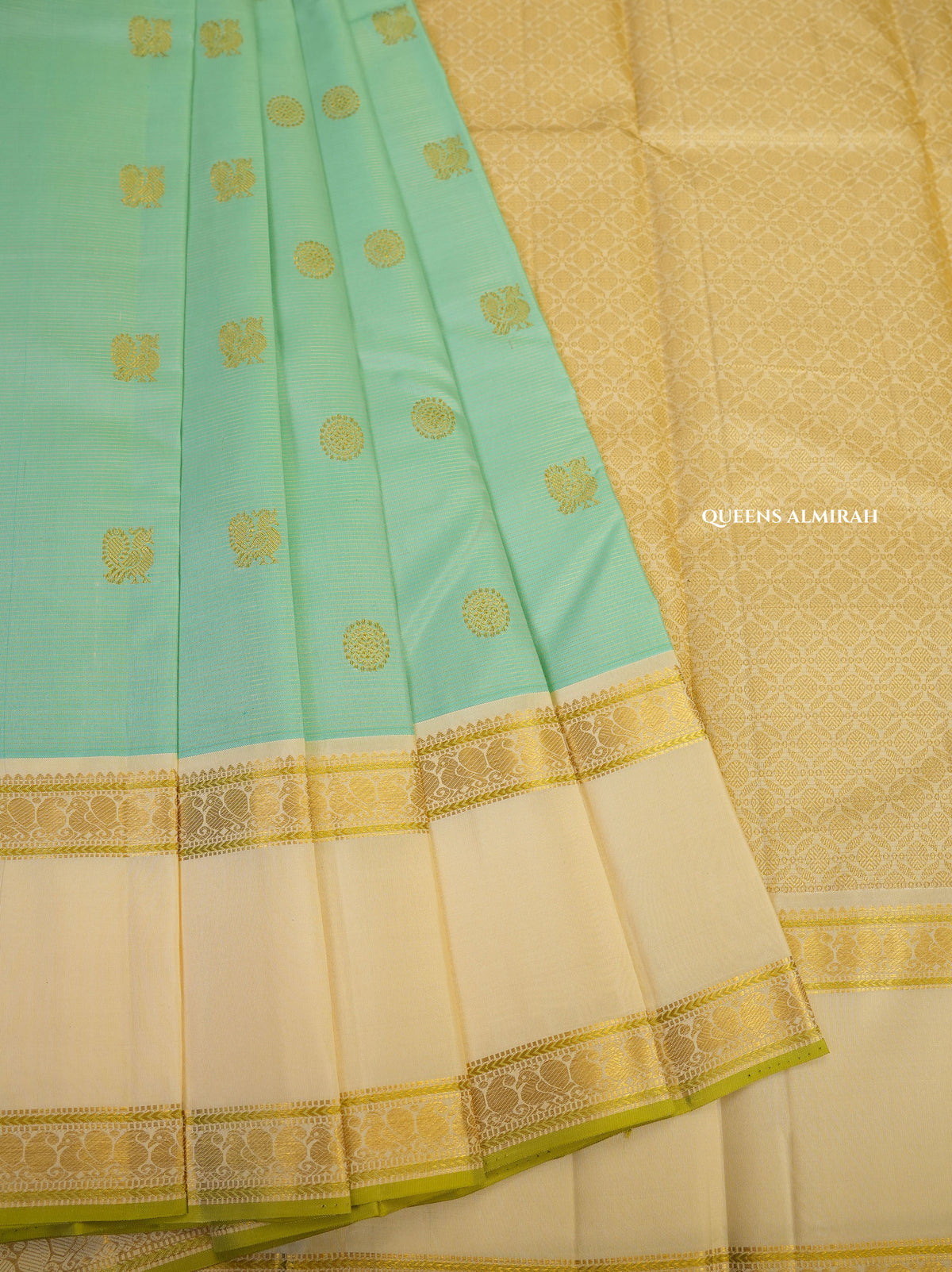 Mint Green With Off White Pure Kanchivaram Silk Saree