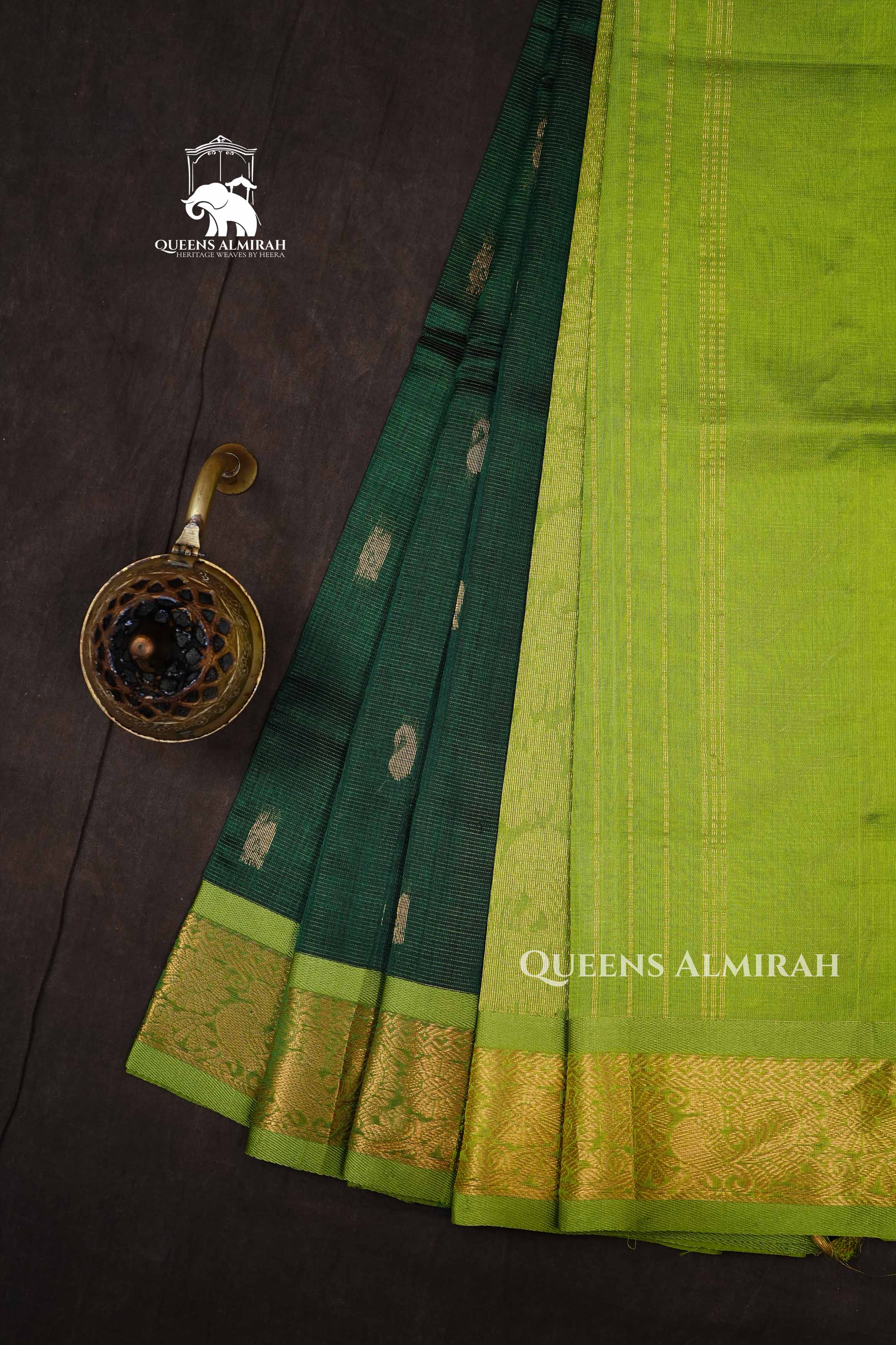 Bottle Green With Parrot Green Vairaoosi Pure Silk Cotton Saree
