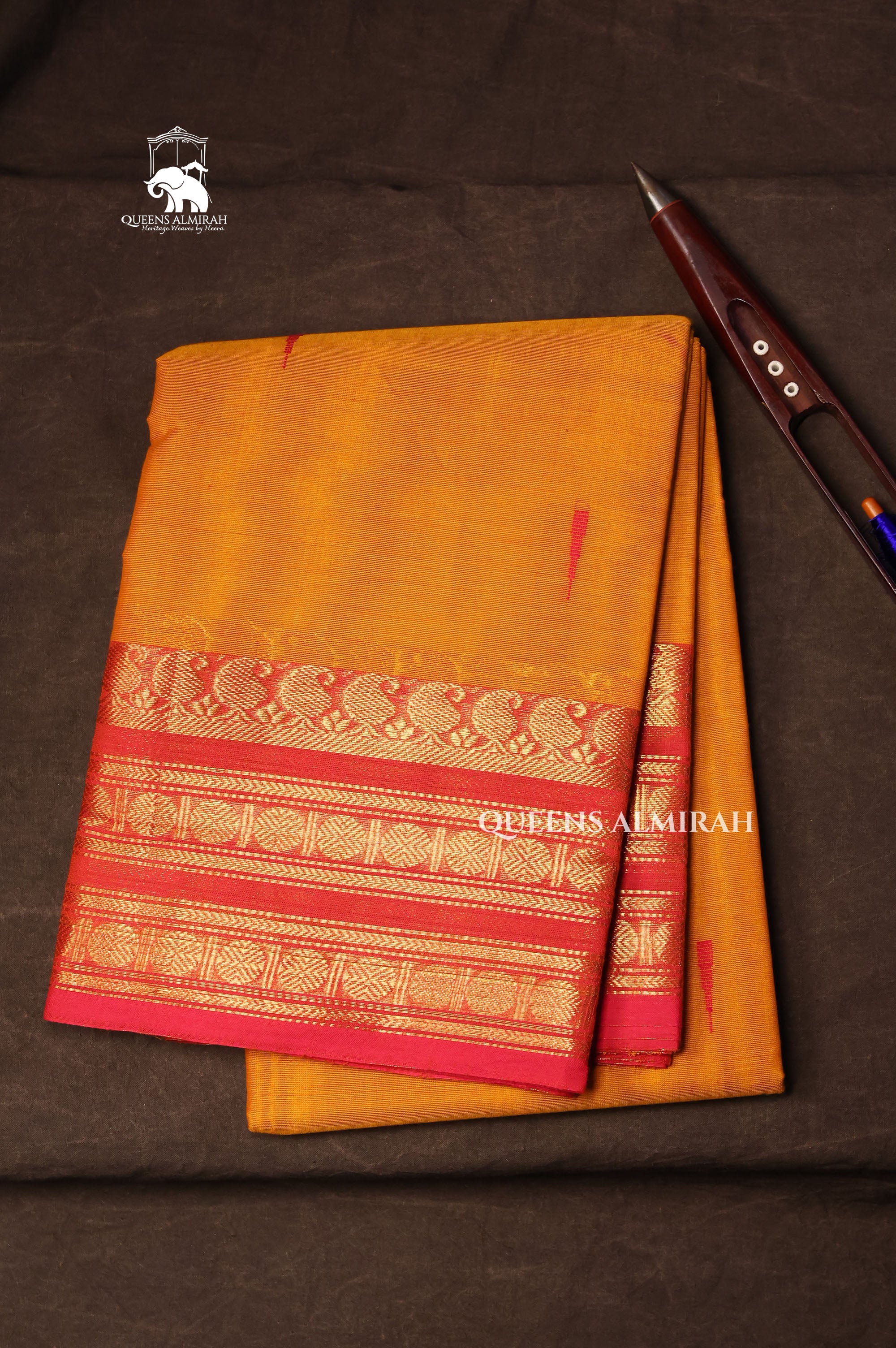 Yellow With Red Kanchi Cotton Saree