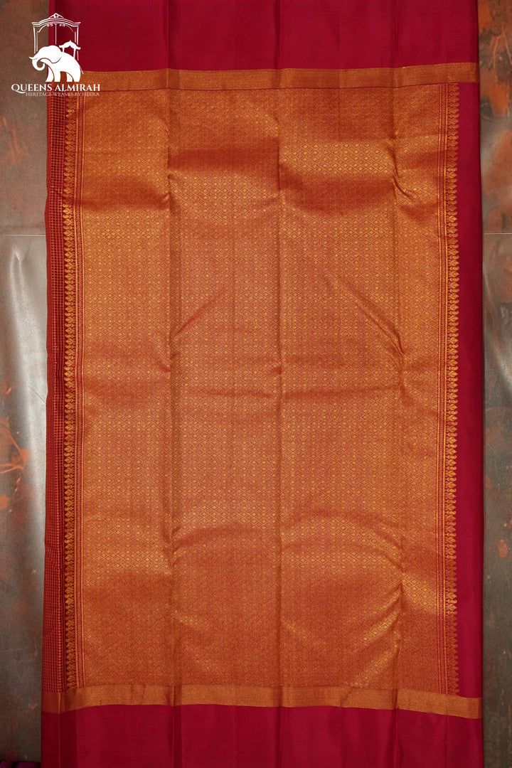 ROUGE PINK WITH DARK PINK KANCHIVARAM SILK SAREE - Queens Jewel Emporium
