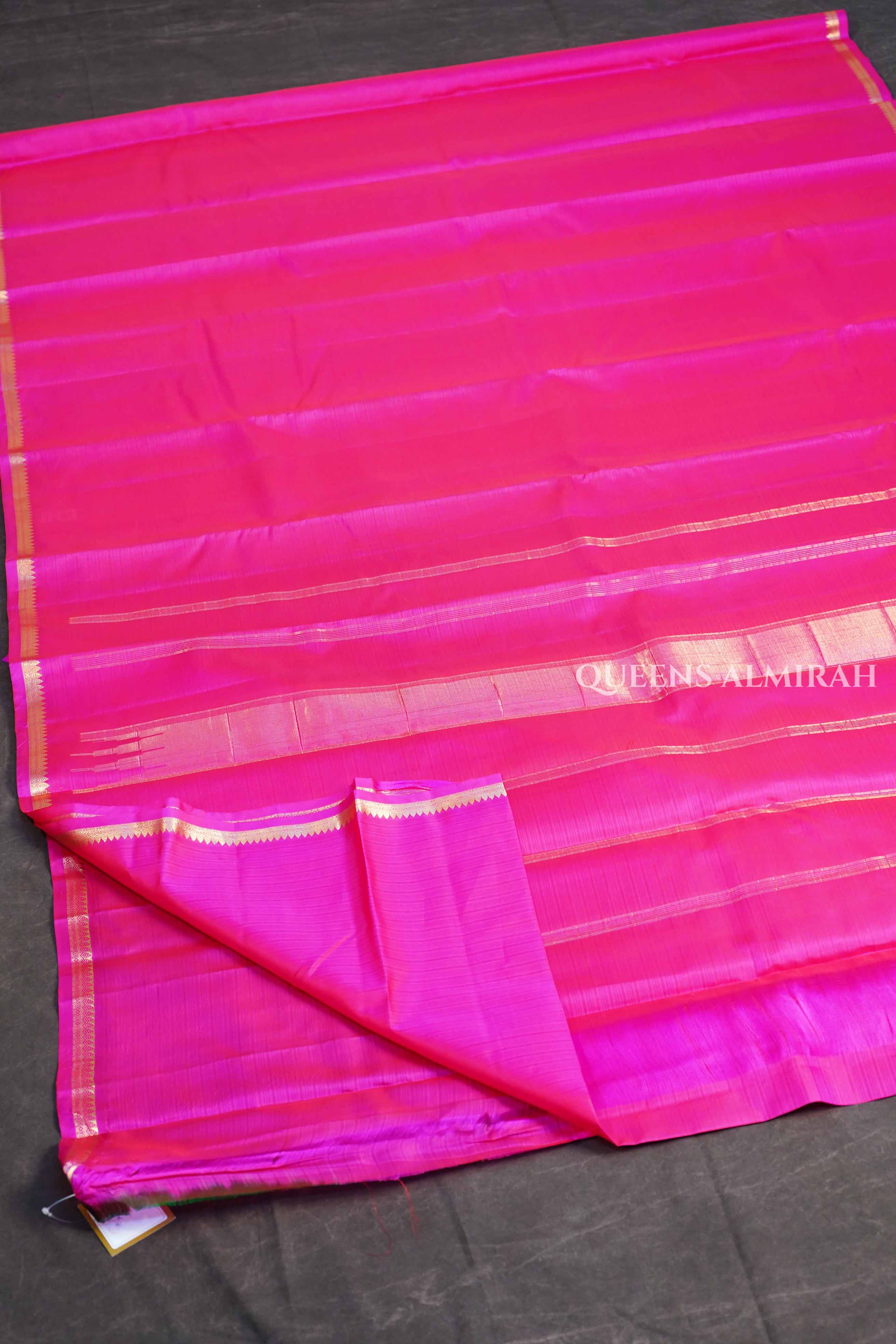 Magenta Pink With Thin Border Pure Kanchivaram Silk Saree