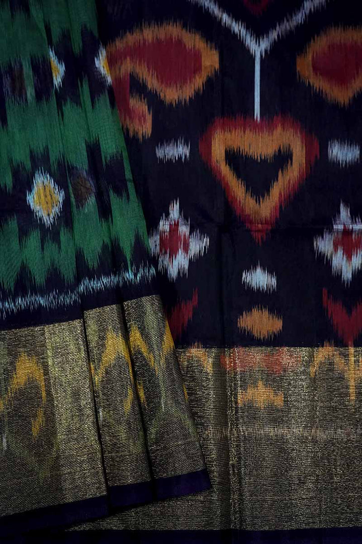 PURE SILK COTTON SAREE - DUSKY GREEN WITH WINE - Queens Jewel Emporium