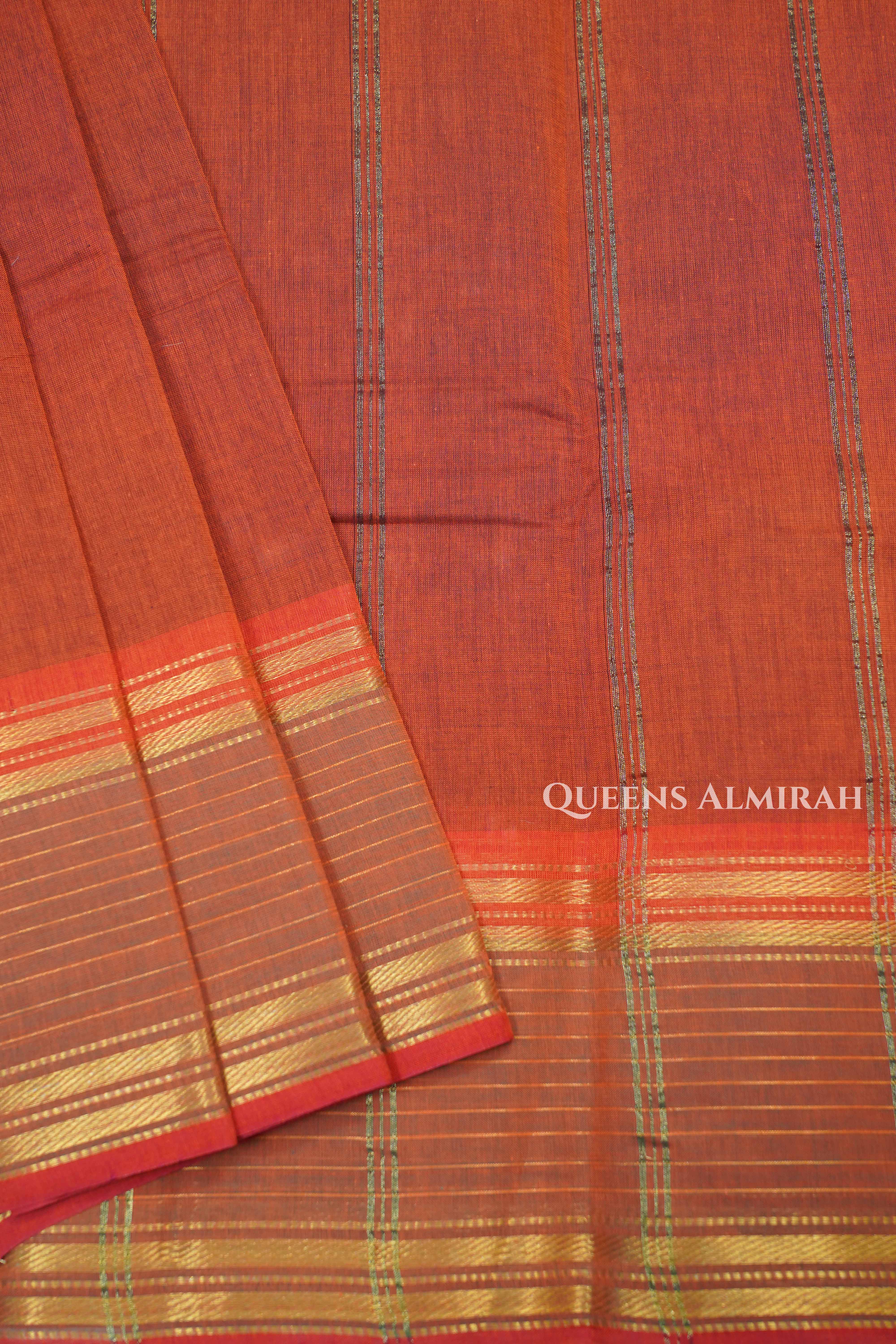 Brownish Red Chettinad Cotton Saree