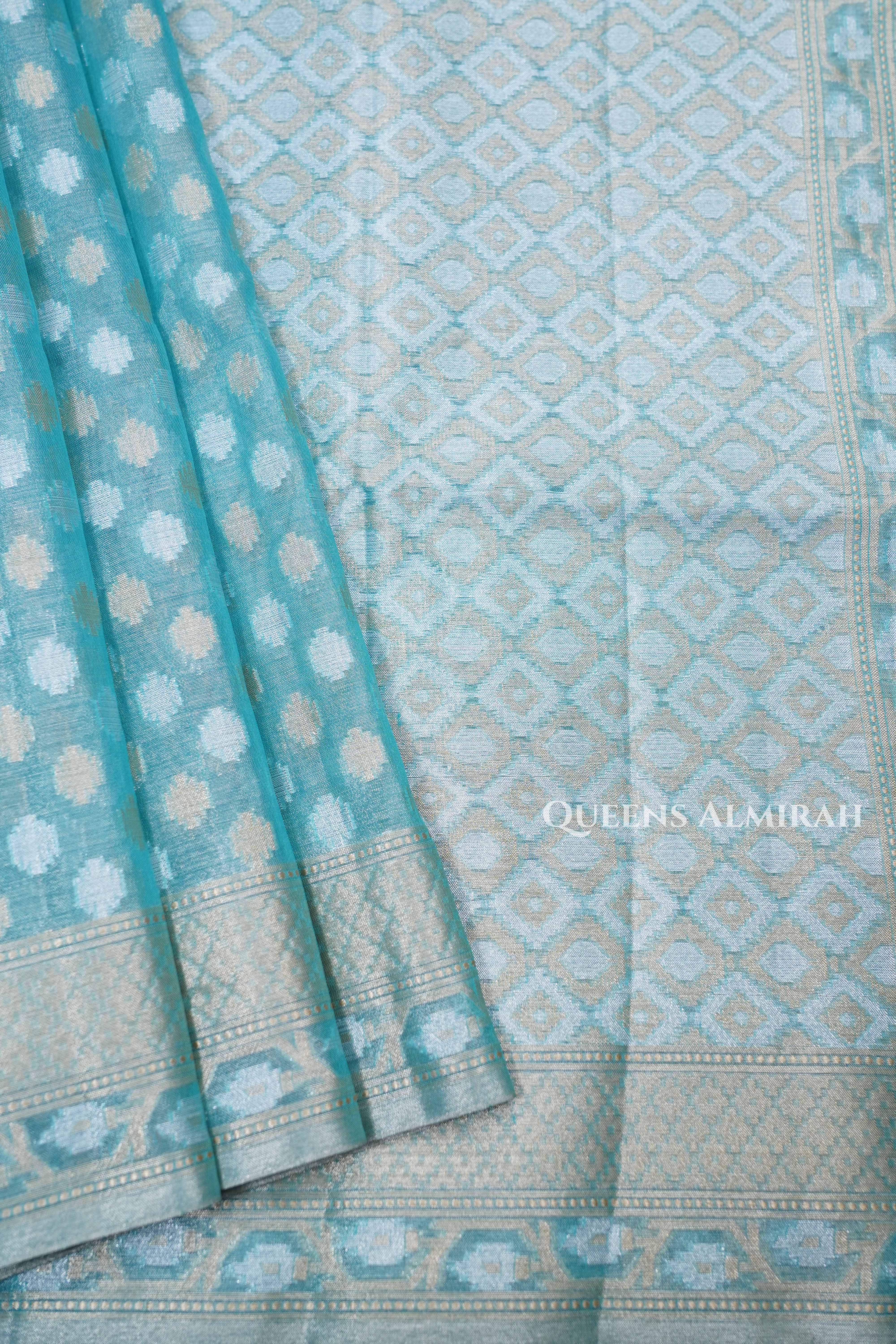 Sea Blue Banarasi Organza Saree