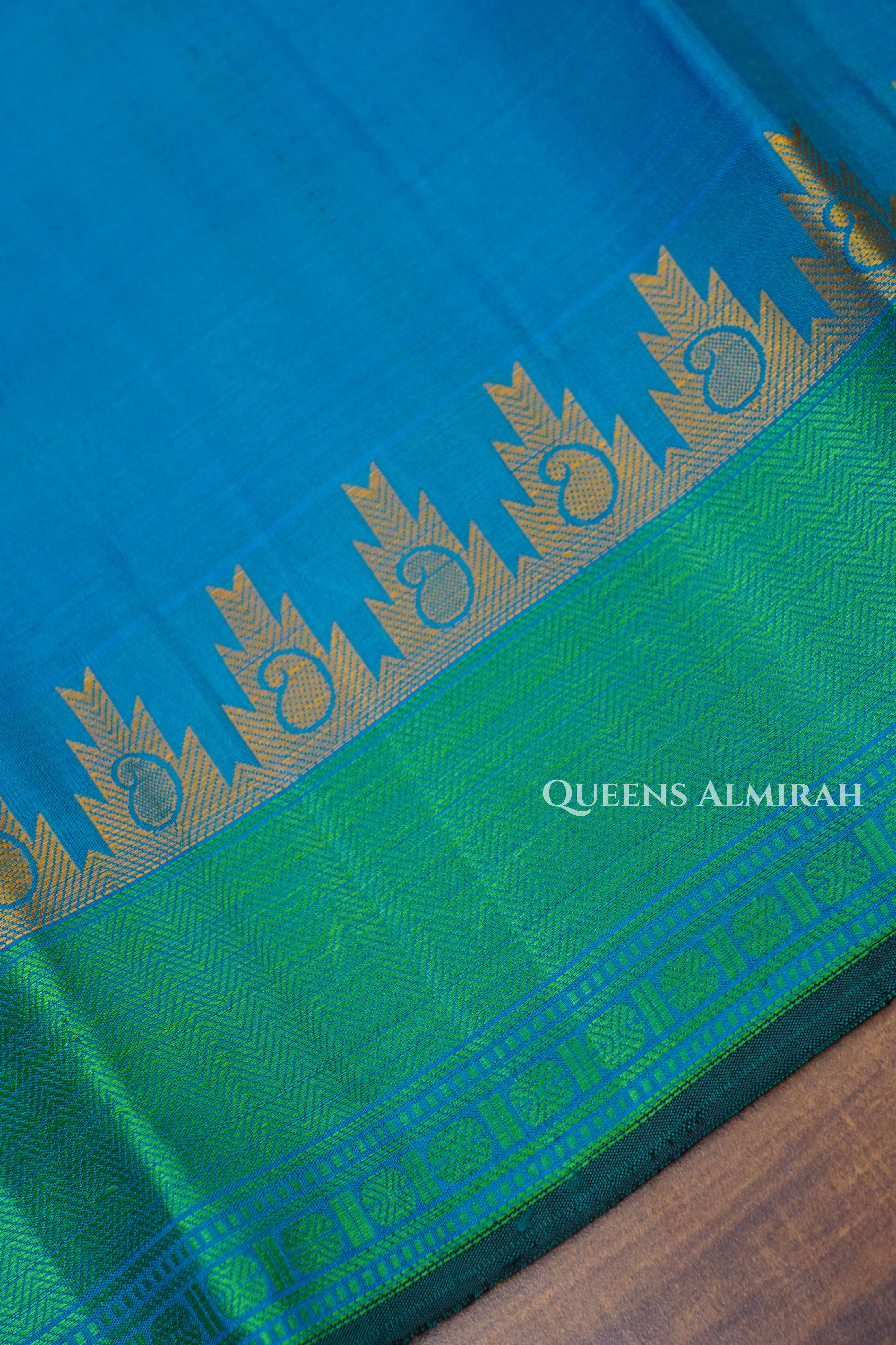 Sea Blue Pure Kanchivaram Silk Saree