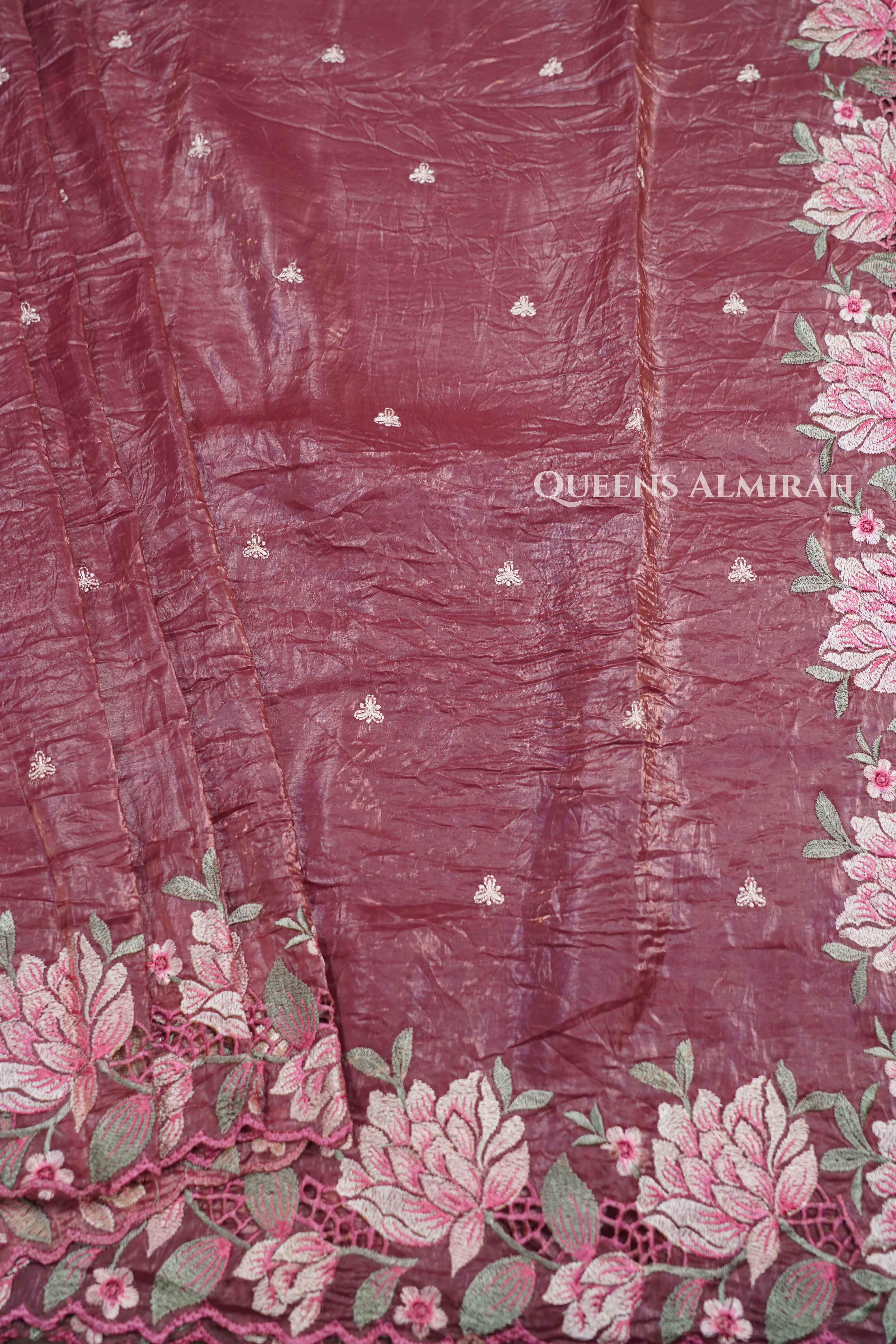 ROSE VALE GLASS TISSUE SAREE - Queens Jewel Emporium