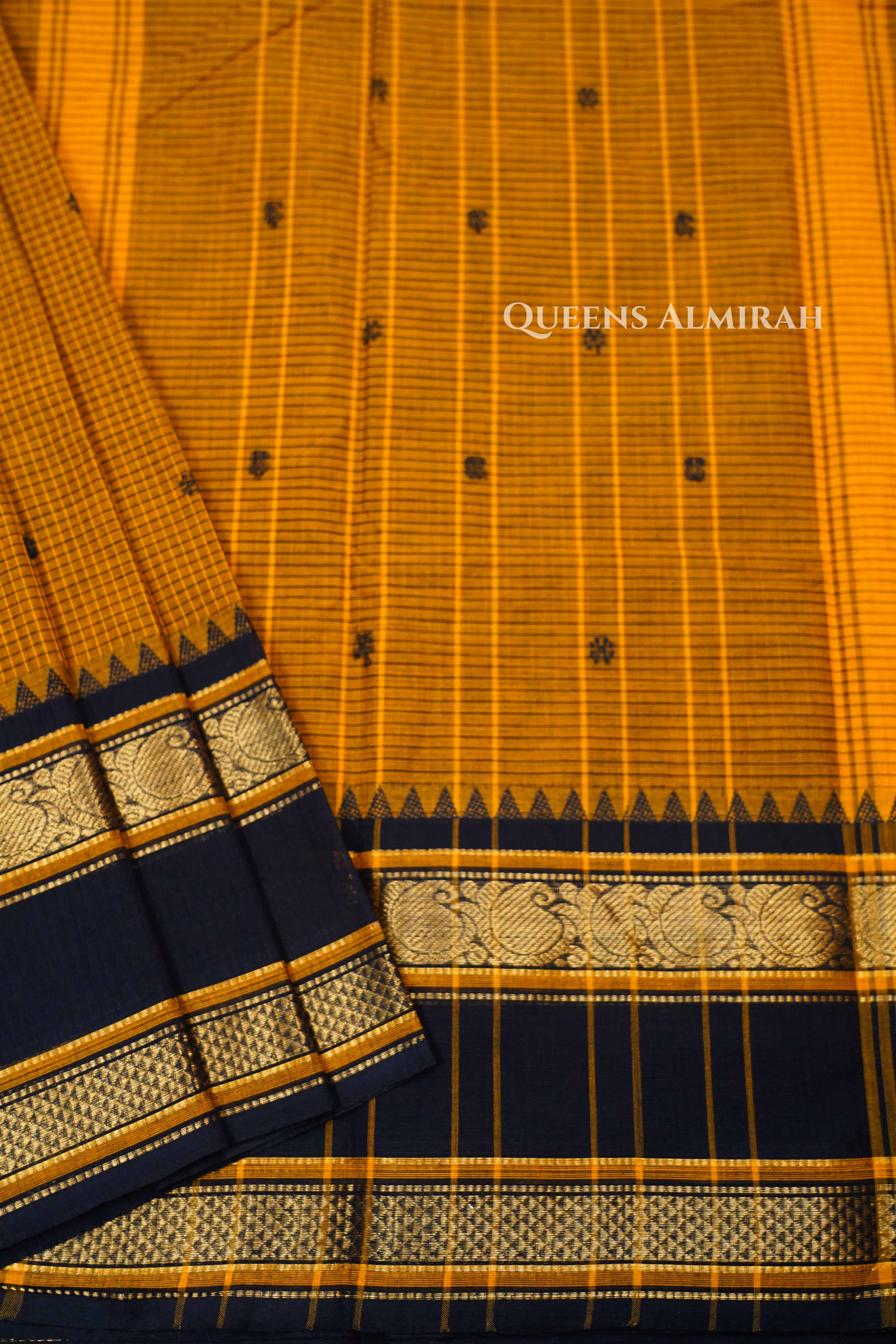 Mustard Yellow With Black Kanchi Cotton Saree