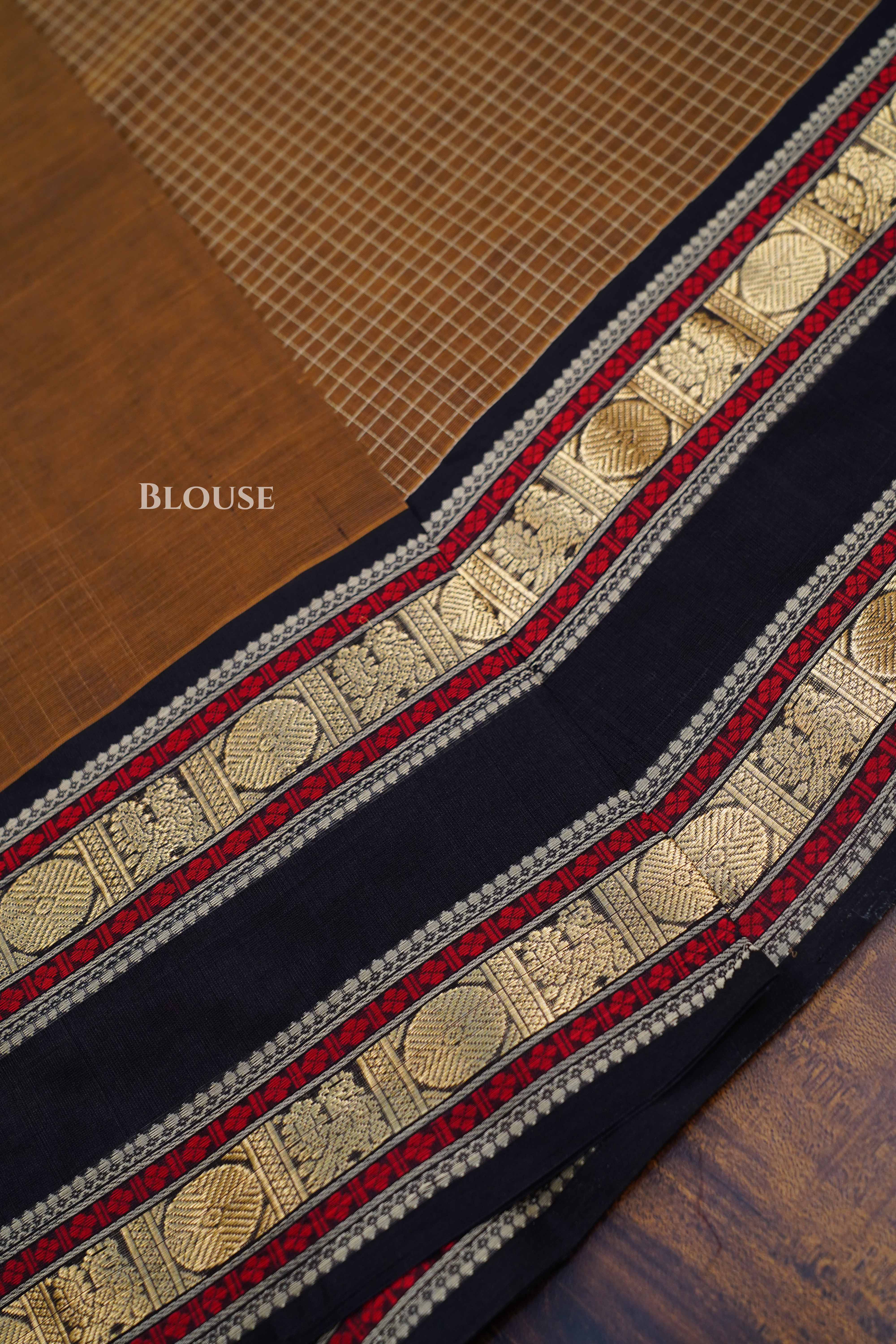 Walnut Brown Karaikudi Chettinad Silk Cotton Saree