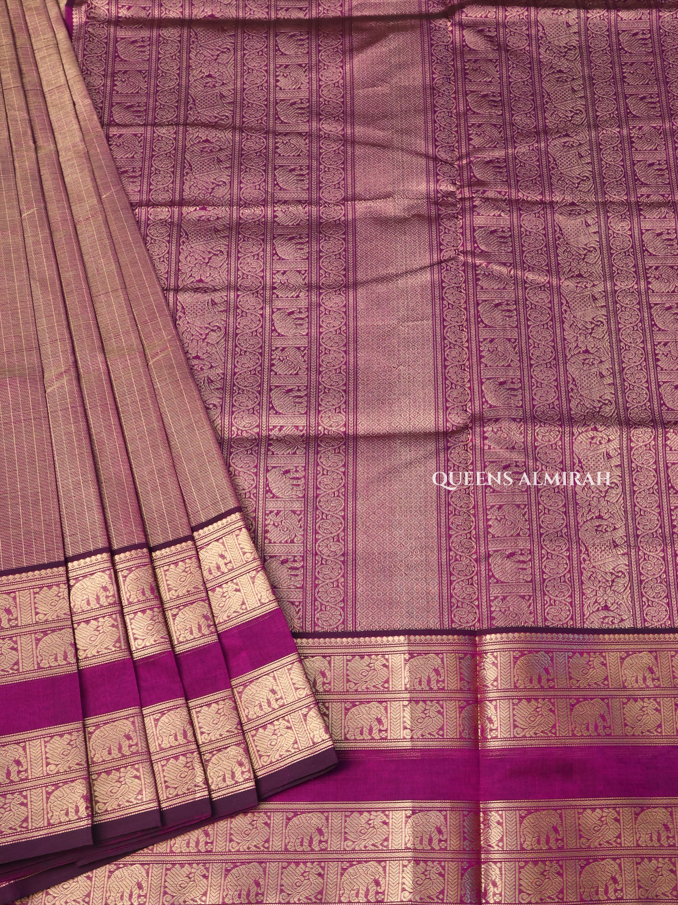 Golden With Violet Chettinad Silk Cotton Saree