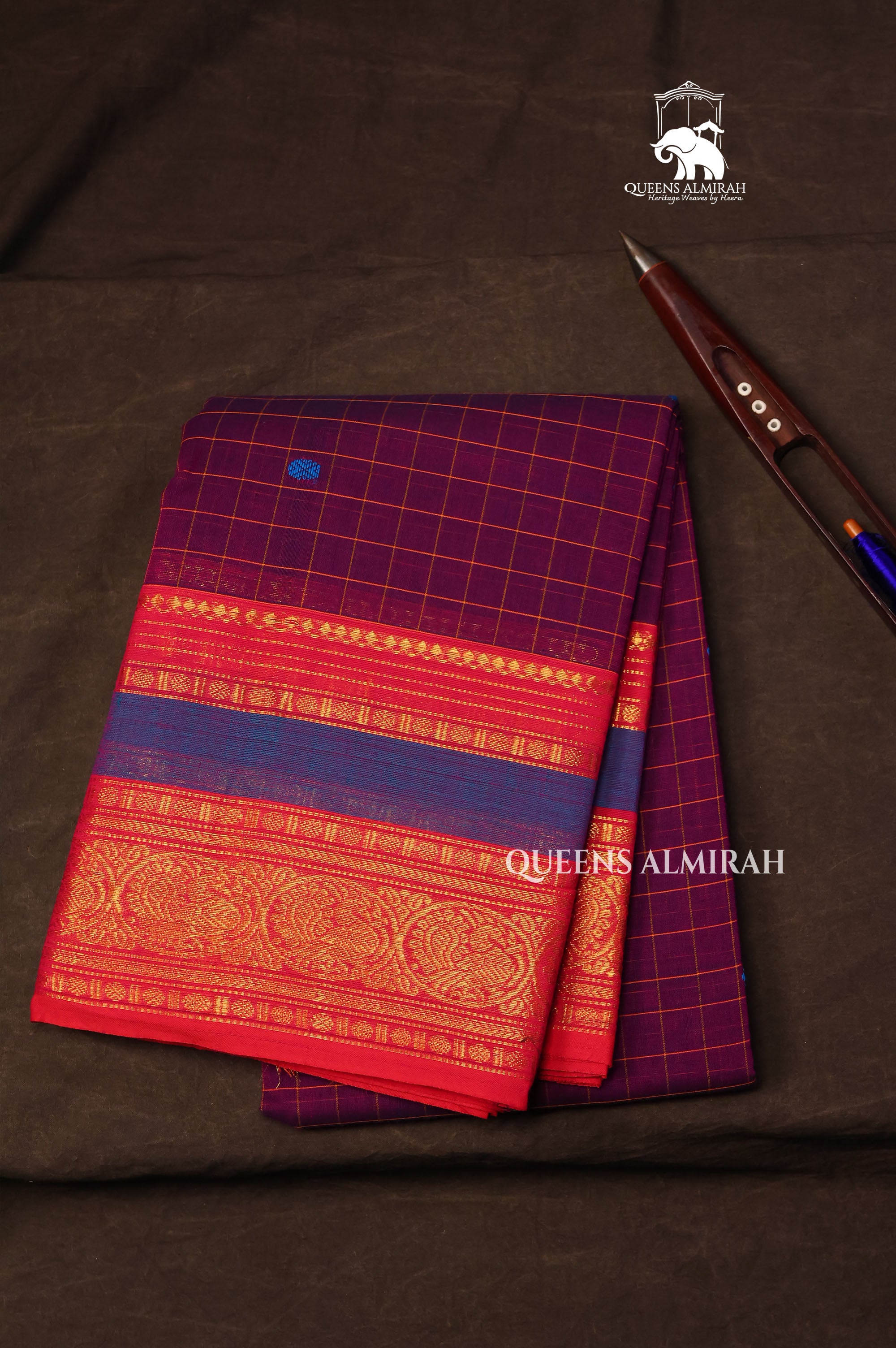 Purple Kattam With Red Kanchi Cotton Saree