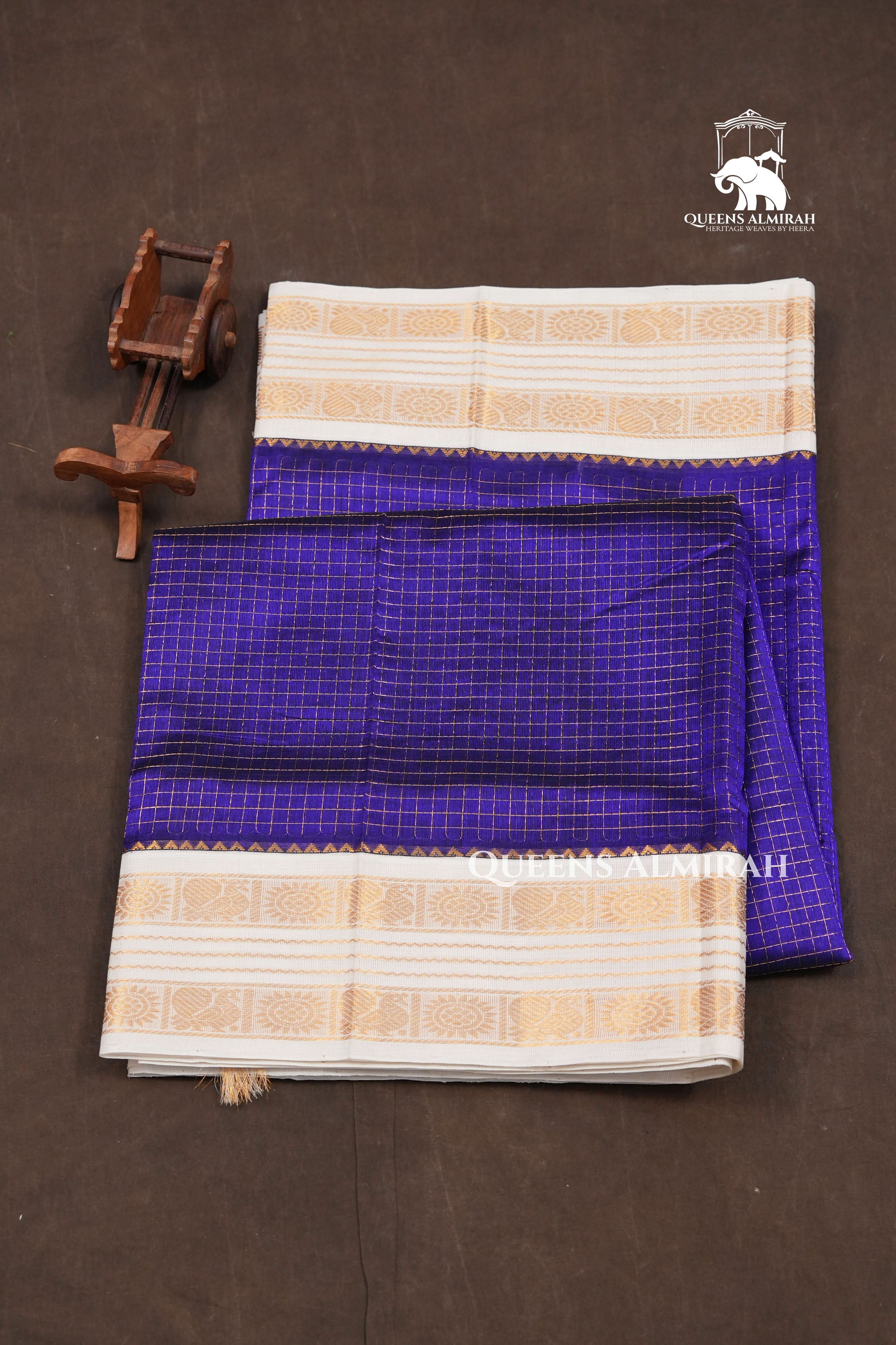 Navy Blue Checked With White Pure Kanchi Silk Cotton Saree