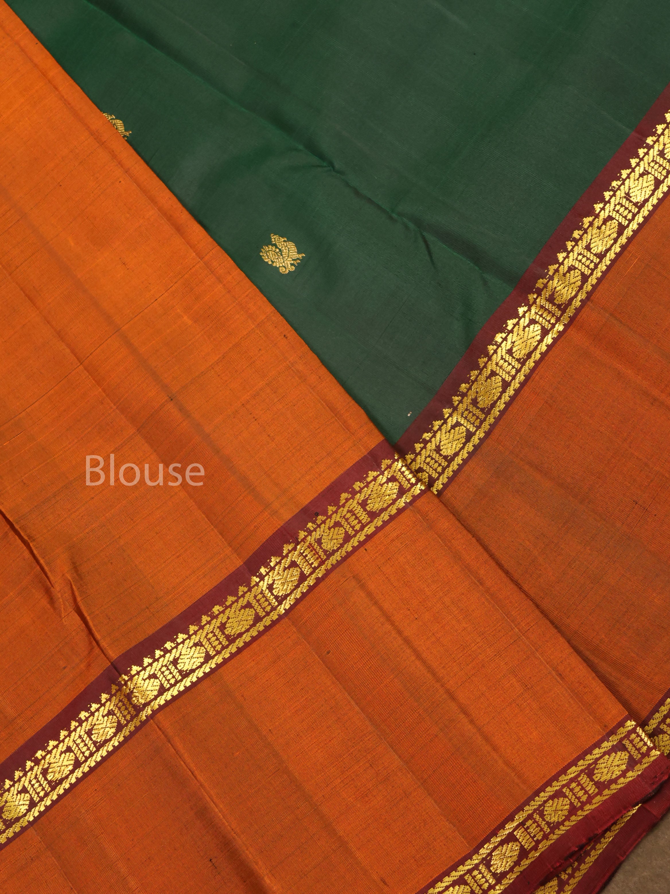 Bottle Green With Honey Brown Pure Kanchivaram Silk Saree
